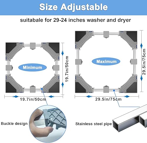 Miniatura 2 de Mini soporte para nevera, pedestal de lavandería de 29 pulgadas de ajuste universal, soporte ajustable para lavadora y secadora con 16 pies fuertes,