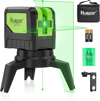 Laser Level with 2 Plumb Dots - Huepar 2 Plumb Points and 2 Cross Line Alignment Laser Level Tool with 180 Wide Angle, 2 In 1 Multi-Use Green Plumb Laser Self Leveling Laser Leveler - 9211G