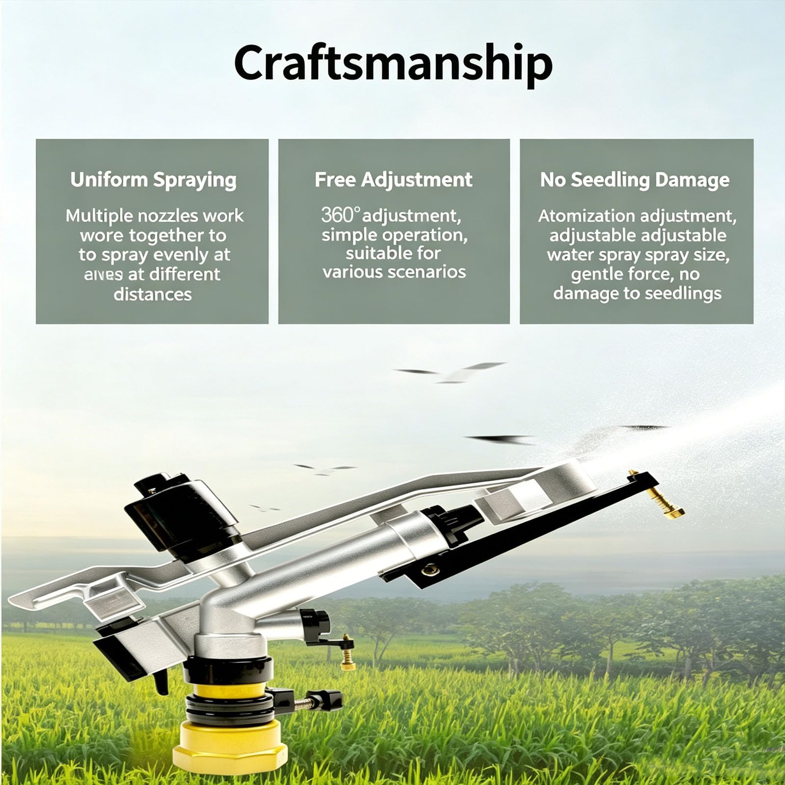 Irrigatore Agricolo A Impatto con 4 Irrigatori, Angolo Regolabile A 360°, Portata 17-29 M, Portata 4,5-18 M³/h, per Irrigazione di Aiuole E Giardini.