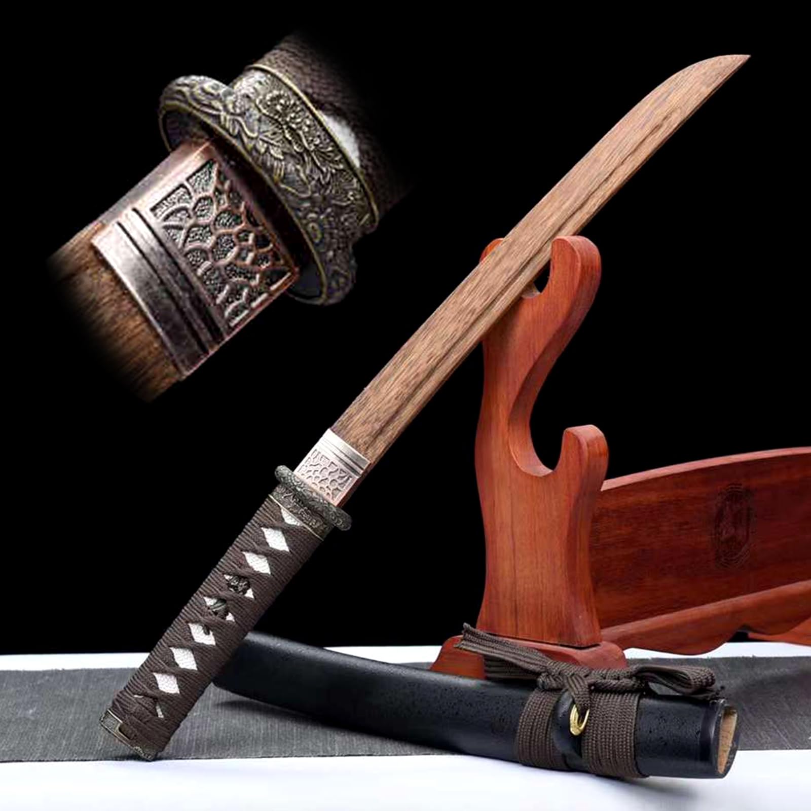 55 cm Kurze Samurai-Schwerter aus Holz,handgefertigtes Bokken,Katana aus natürlichem Palisanderholz, Ausstellungsstück,Cosplay,Requisite oder Sammlung.