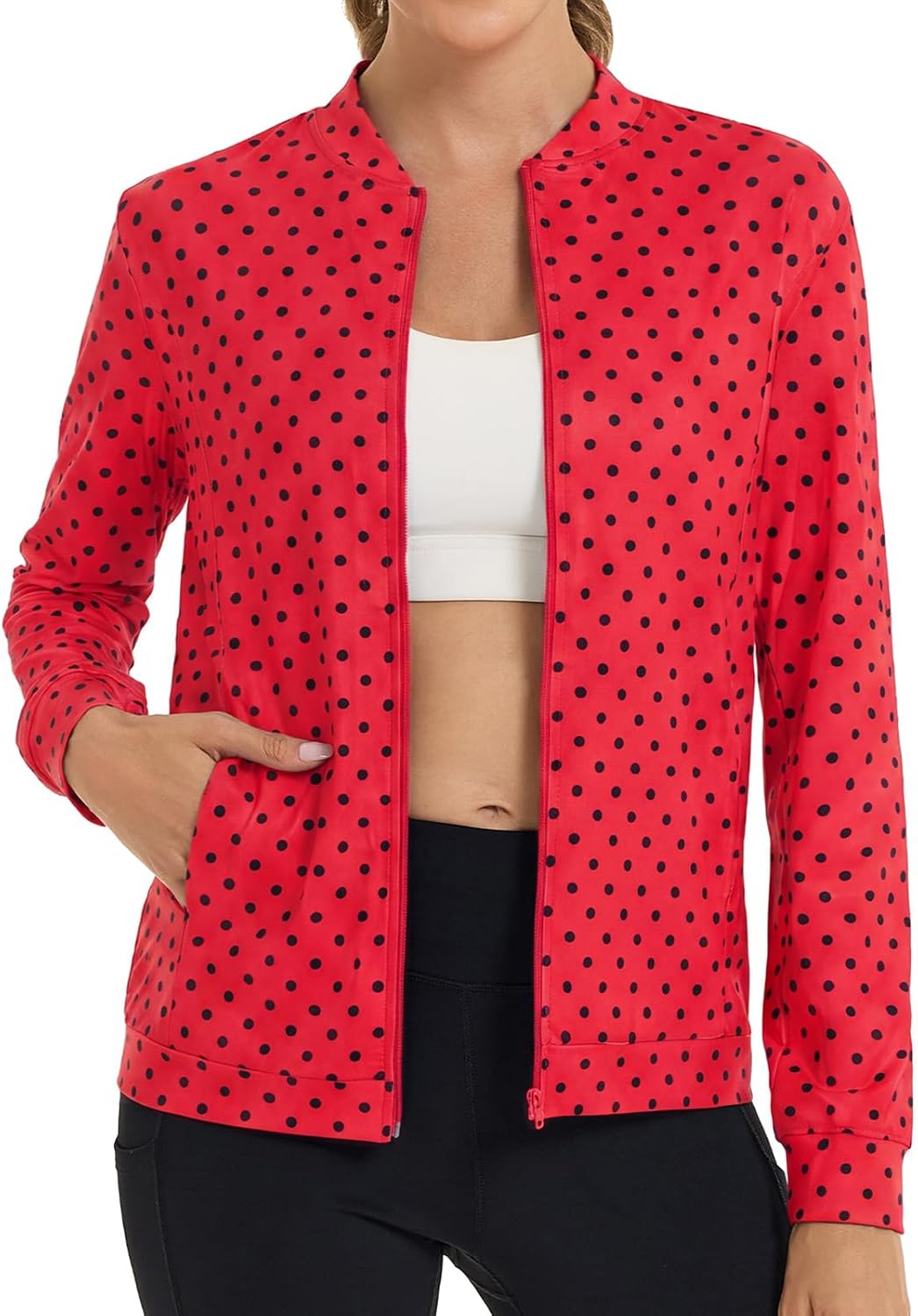 Tanst Sky Womens Lightweight Zip Up Jacket Polka Dot Athletic Track Coat