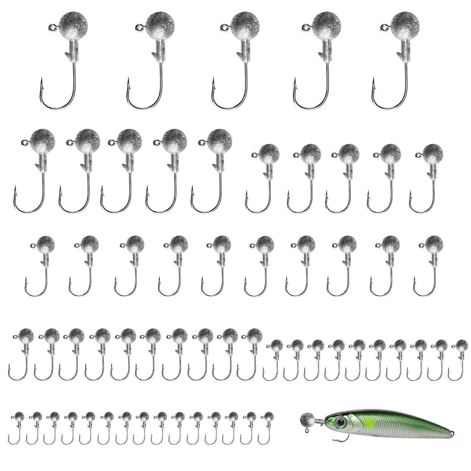 Juego de 60 Cabezas plomadas pequeñas, 7 tamaños de anzuelos de Pesca, anzuelos para cebos Blandos, Cabezas plomadas para cebos Blandos, Accesorios de Pesca (1 g, 2 g, 3,5 g, 5 g, 7 g, 10 g, 12 g)