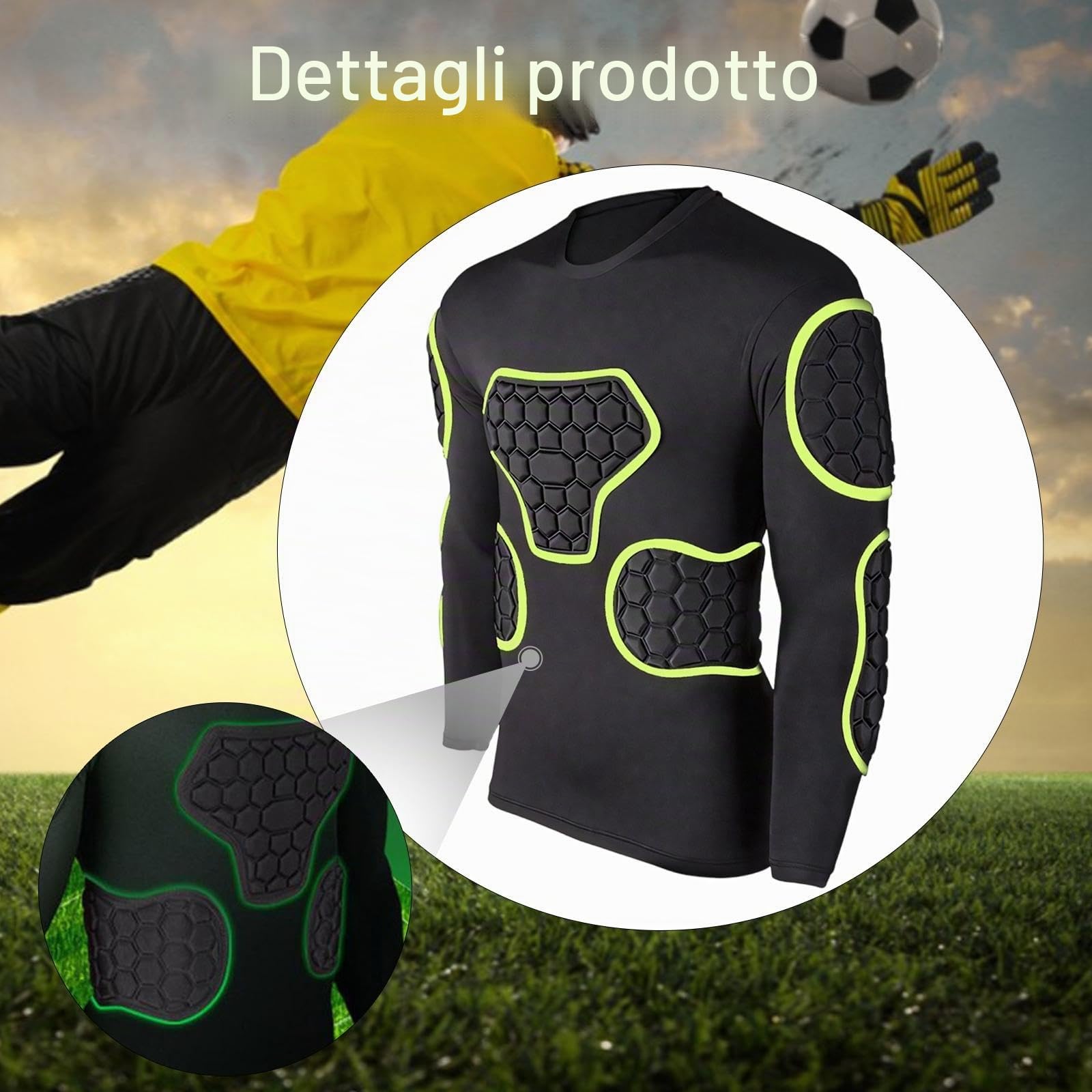 F Fityle Maglia da portiere a maniche lunghe imbottita in schiuma EVA, protezioni per torace e gomiti, traspirante, versatile, professionale, comoda protezione