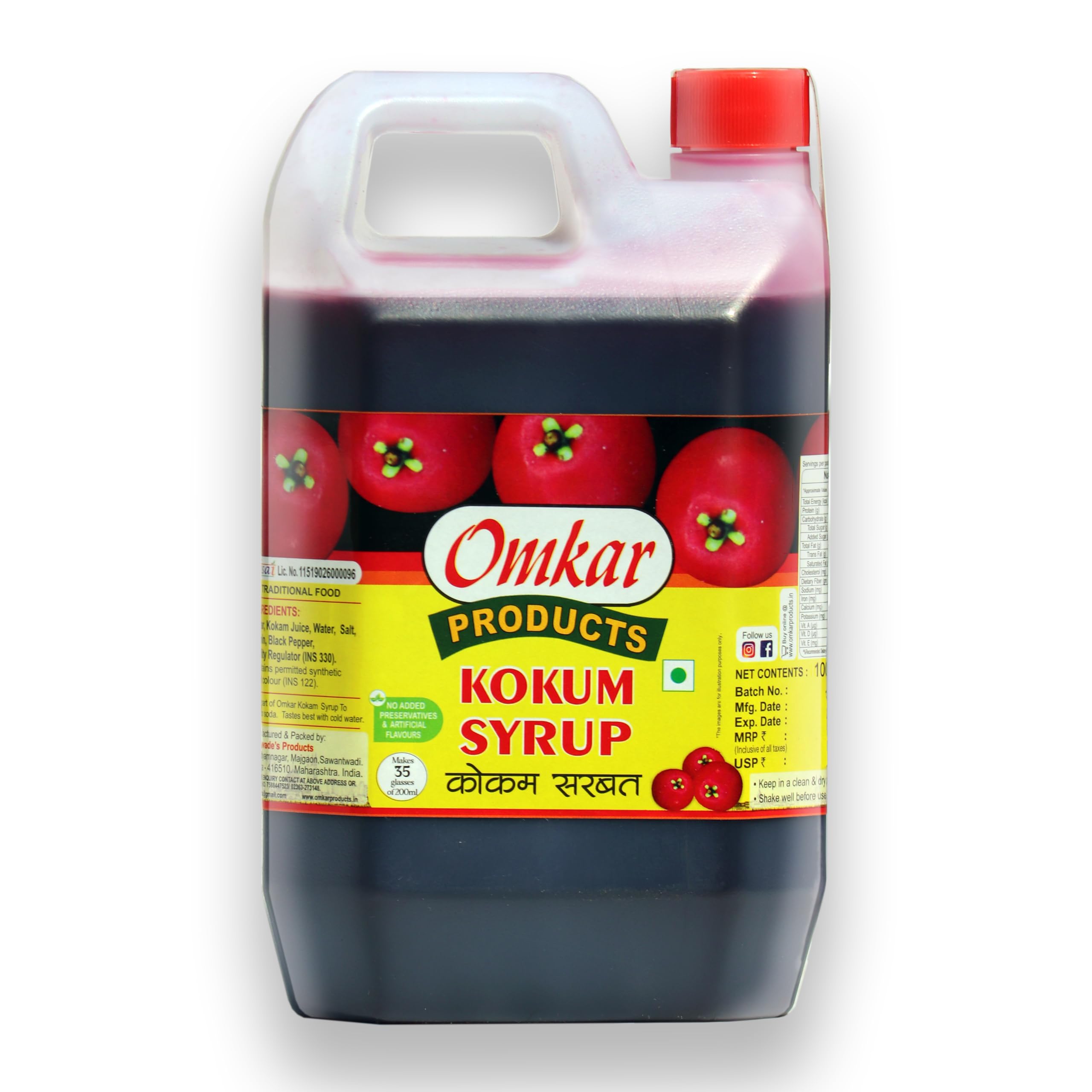 Omkar Products Kokam Syrup Gluten Free, 1000Ml, Liquid (B083RGJ13H) Amazon Price History, Amazon Price Tracker