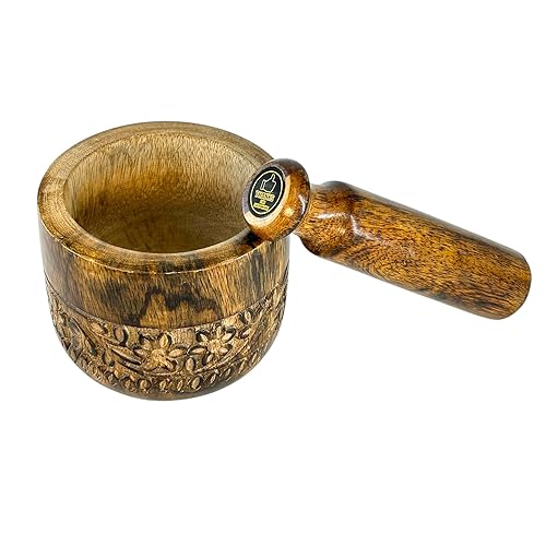 Miniatura 2 de EARTHLY HOME Molinillo de especias de mortero y mortero hecho a mano de madera Okhli para hierbas, perfecto para molinillo de hierbas, ajo,