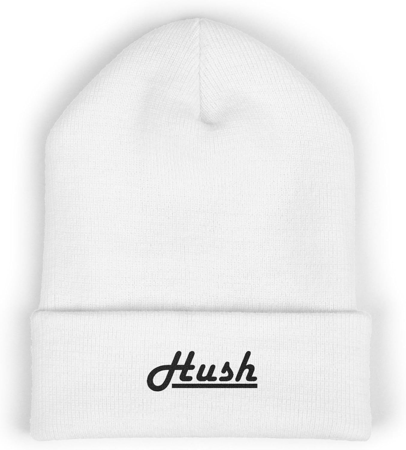 Premium Classic Cuffed Beanie Hat - Hush with Embroidery Message