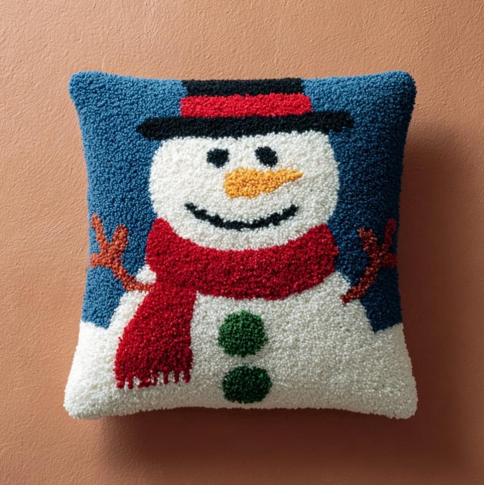WallustrioaW Latch Hook Pillow Kits 43x43cm,Cute Snowman