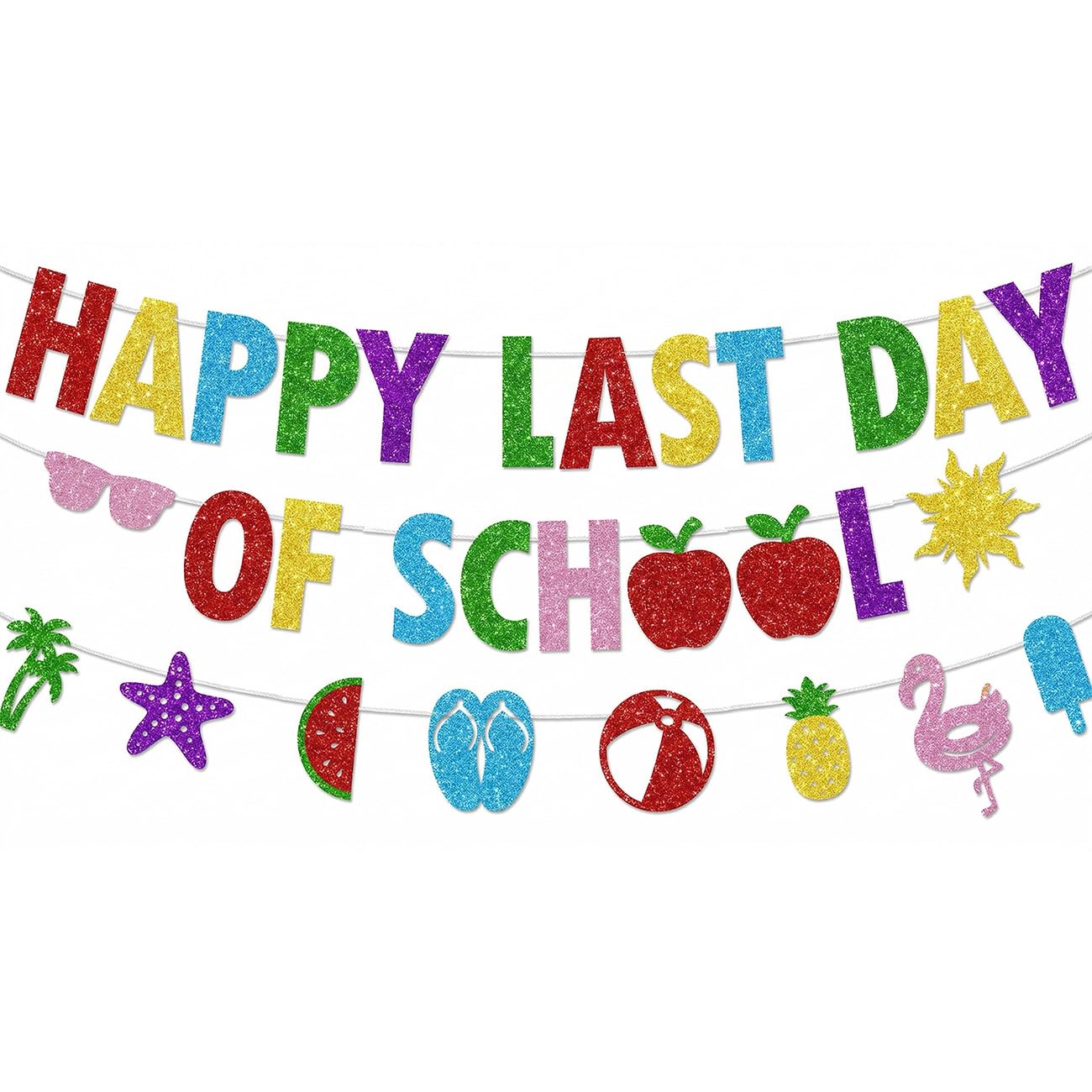 Happy Last Day of School Banner - End of School Year Party Decorations for Goodbye School, Preschool/Kindergarten Graduation Decor