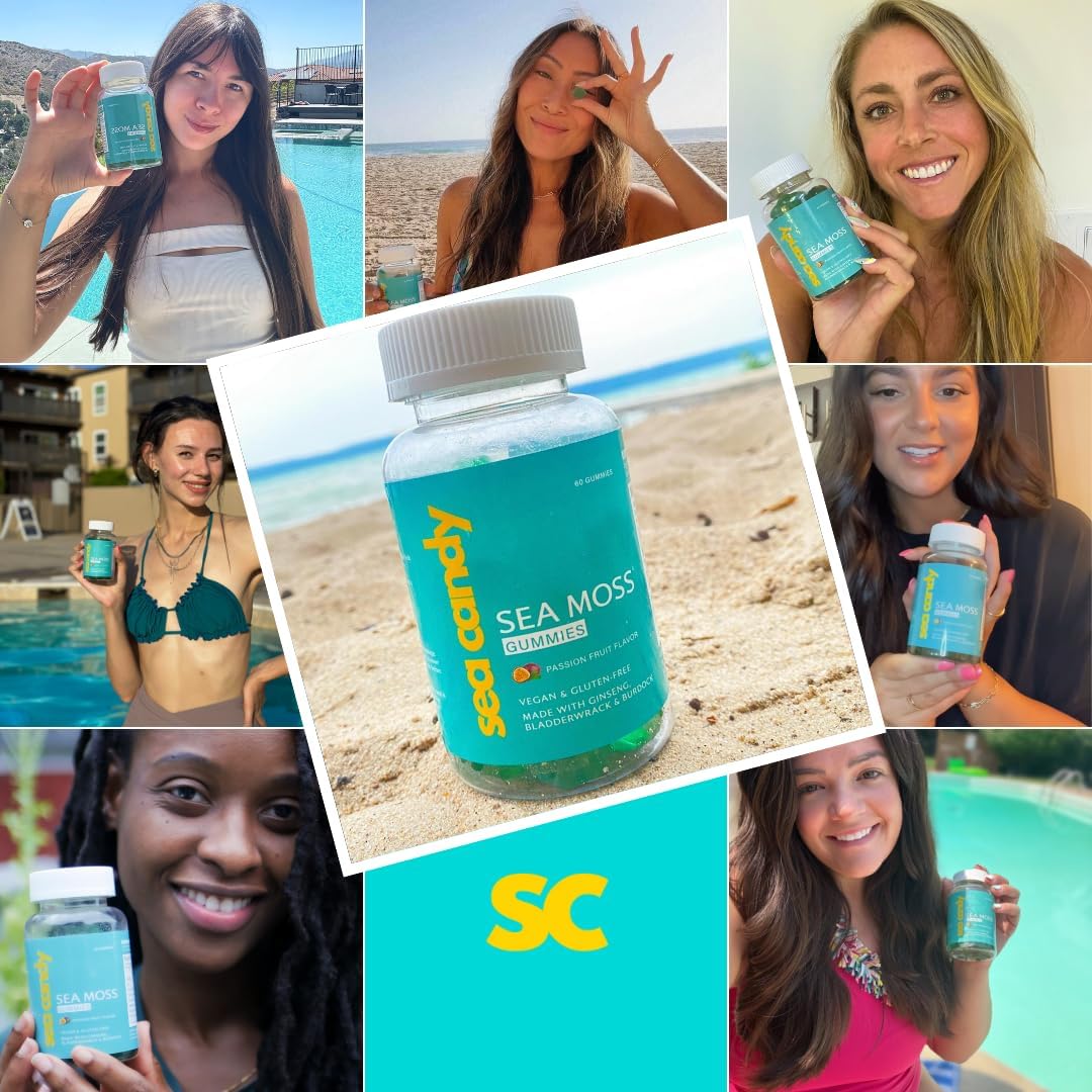 Irish Sea Moss Gummies - with Ginseng, Bladderwrack & Burdock - Beauty, Detox, Skin Health, Thyroid & Immune Support - Rich in Vitamins & Anotioxidants - Vegan - 60 Tasty Passionfruit Gummies