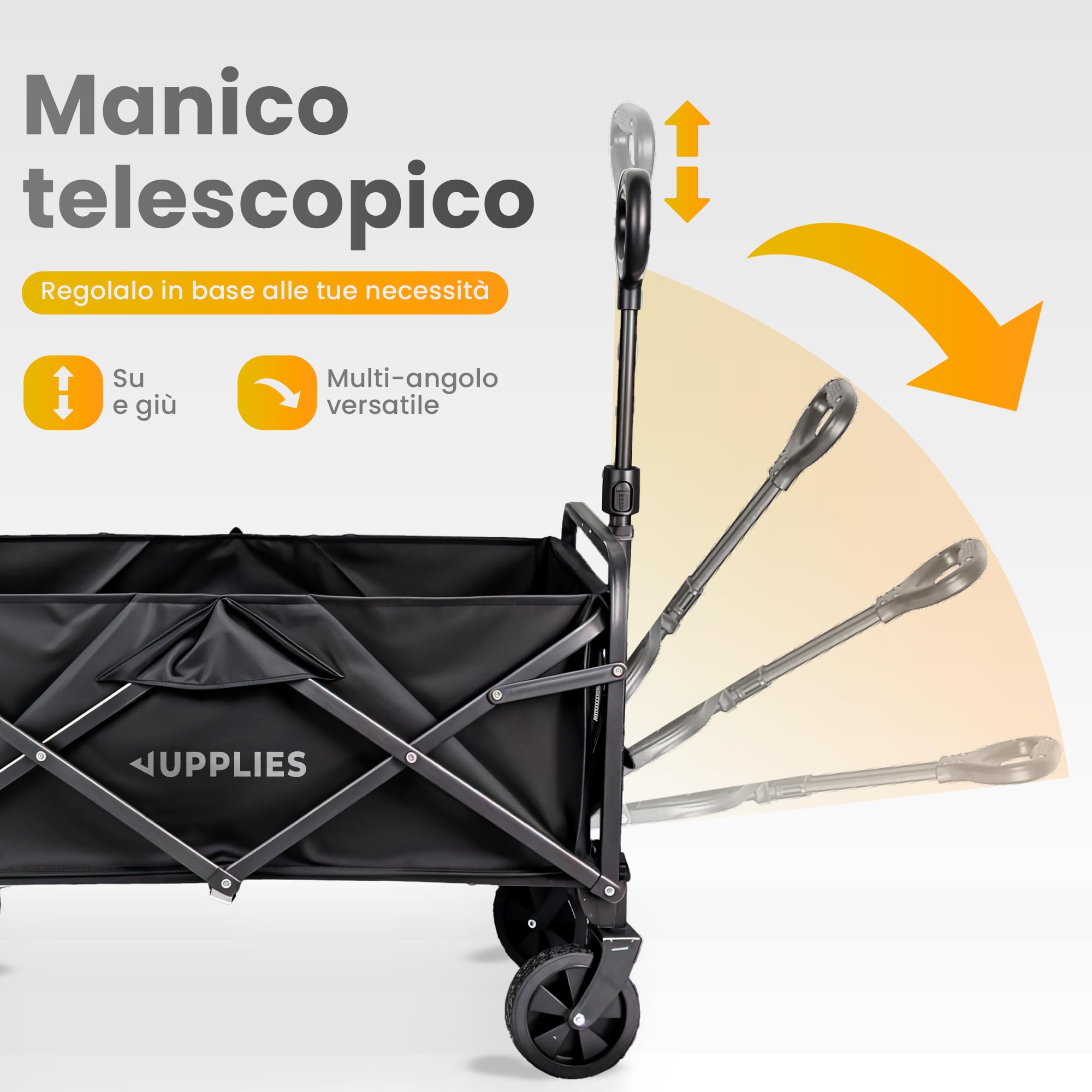 JUPPLIES Carrello da Spiaggia Pieghevole con Ruote Grandi Tutto Terreno in Acciaio e Tessuto Oxford 600D Impermeabile fino a 75kg | Carrello Portatutto Ideale per Mare, Campeggio, Giardino e Spesa