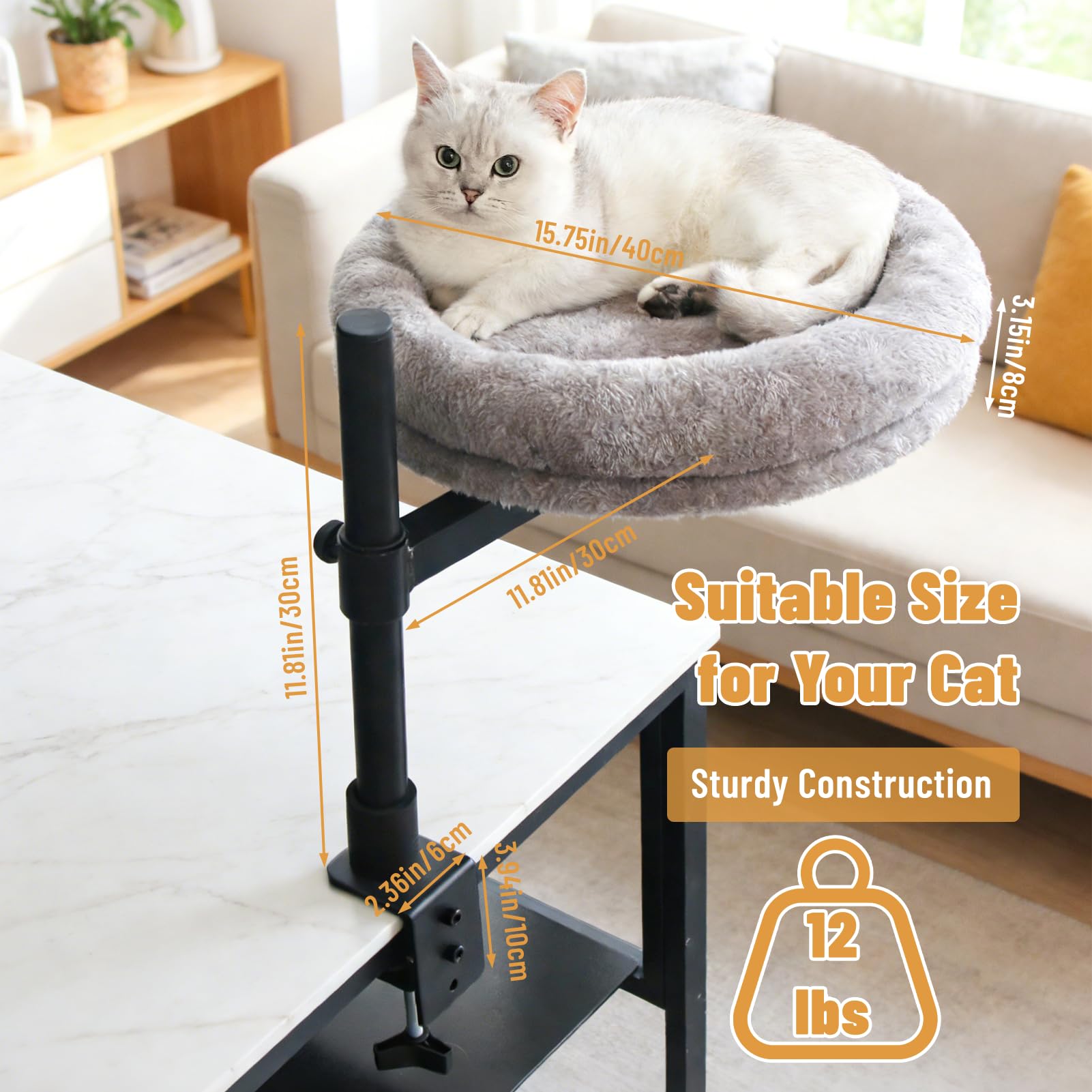 Katzenbett Schreibtisch, – 360° Drehbare Katzenhängematte Für Den Büroschreibtisch, Stabiler Metallrahmen (Bis 7 Kg Belastbar), Werkzeuglose Montage, Weicher Und Waschbarer Bezug