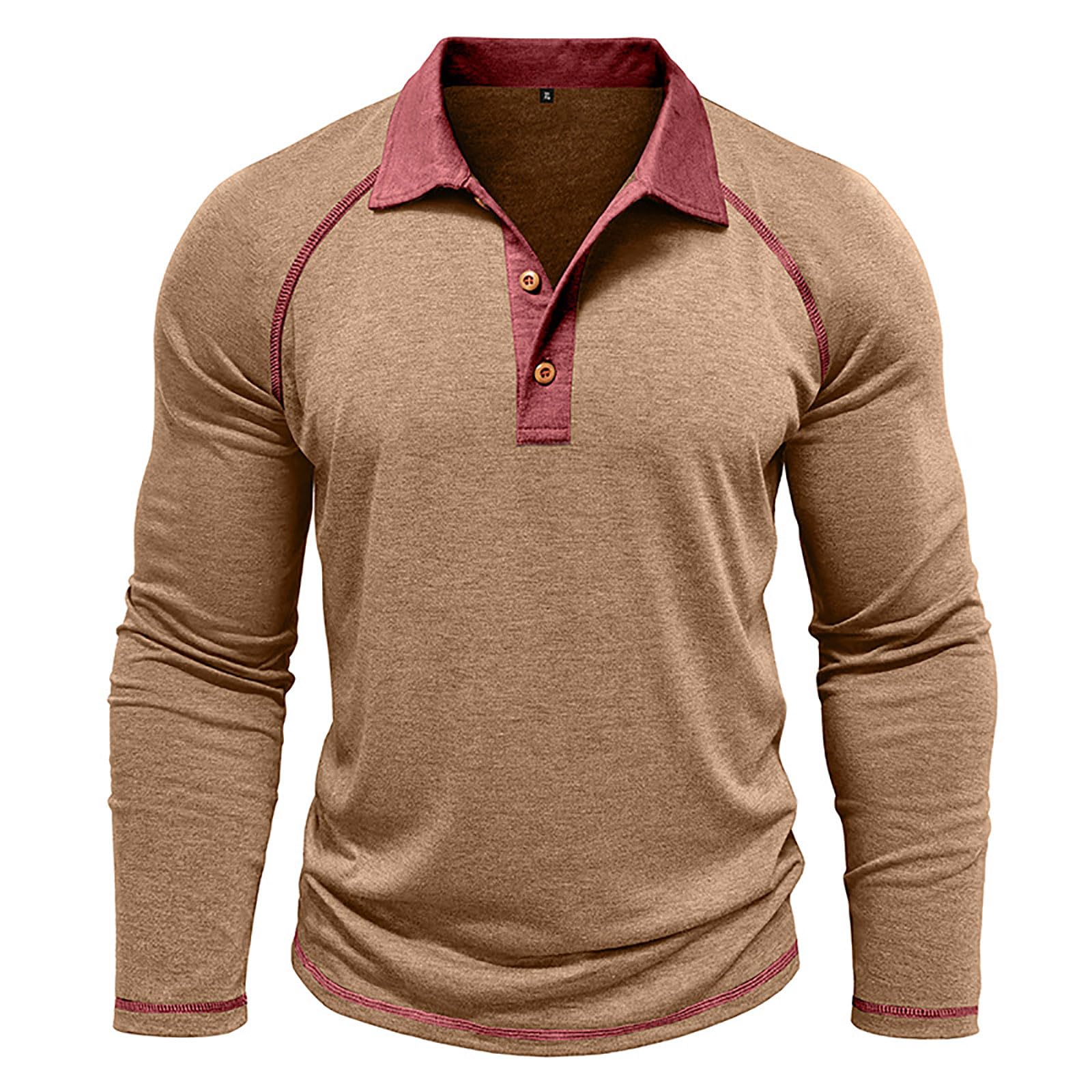 Polo à Manches Longues Homme col contrasté Manches Raglan avec Panneau boutonné, Finitions surpiquées, Tissu Doux adapté aux Sorties et Tenues décontractées