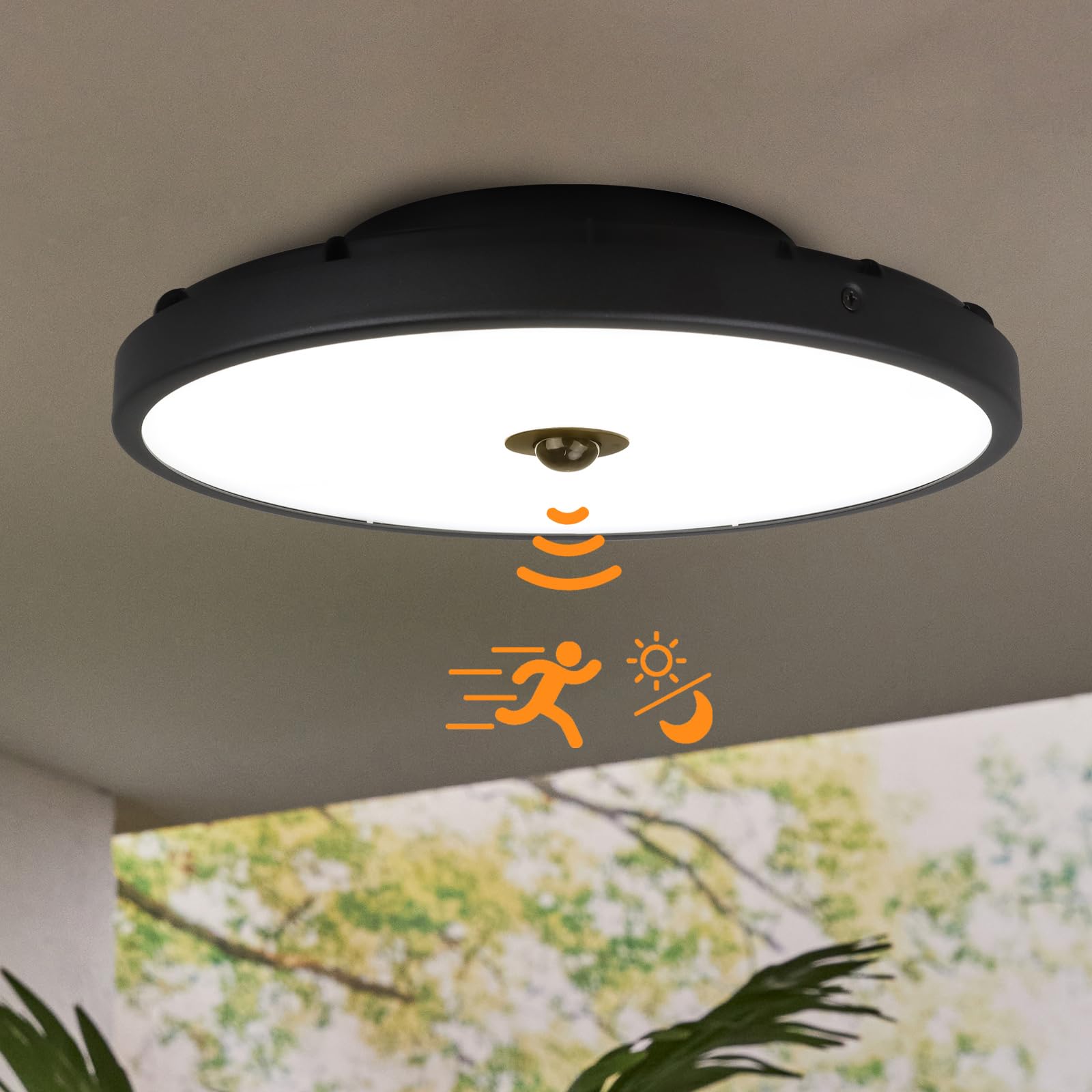 15W Plafoniera Esterno con Sensore Movimento, Diametro 30 cm, Radar Crepuscolare, CCT Regolabile 3000K-5000K, 2100LM LED Bagno Soffitto, IP65 Impermeabile, Soggiorno Bagno