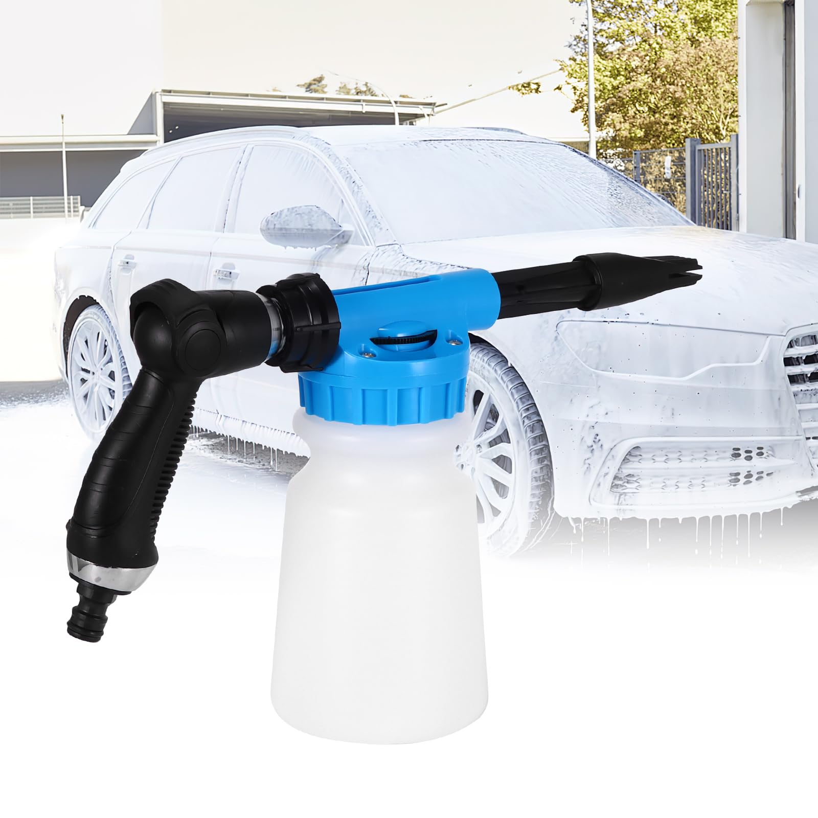 Auto-Schaumpistole, 1000ML Einstellbar für Auto, Motorrad und Gärten | Multifunktionale Reinigung, Profi Waschpistole, Gartenschlauch Schaumsprüher, Waschen Werkzeug, Schaum Pistole (Blau)