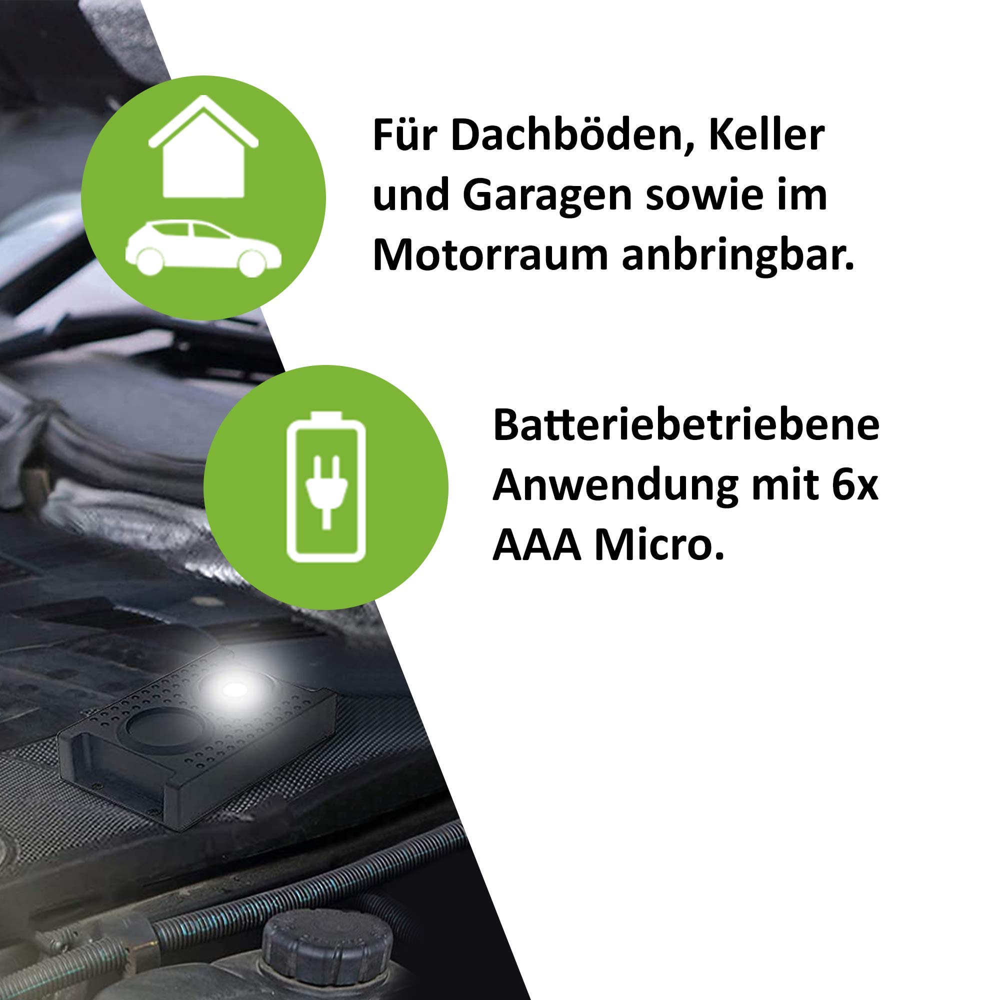 ISOTRONIC Bateryjny odstraszacz kun, myszy i szczurów – Ultradźwięki i światło LED – Do samochodu, domu, garażu i na strych – Ochrona przed popielicami (3 sztuki)