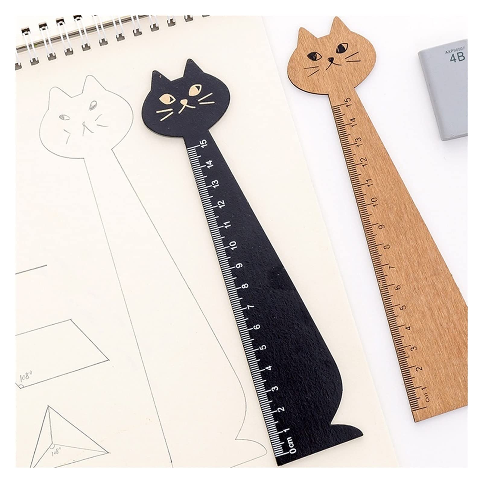 1 Stück Katze Gerade Lineal Holz Kawaii Werkzeuge Briefpapier Cartoon Zeichnung Geschenk Koreanische Büro Schulbedarf Set,Lineale(Yellow)