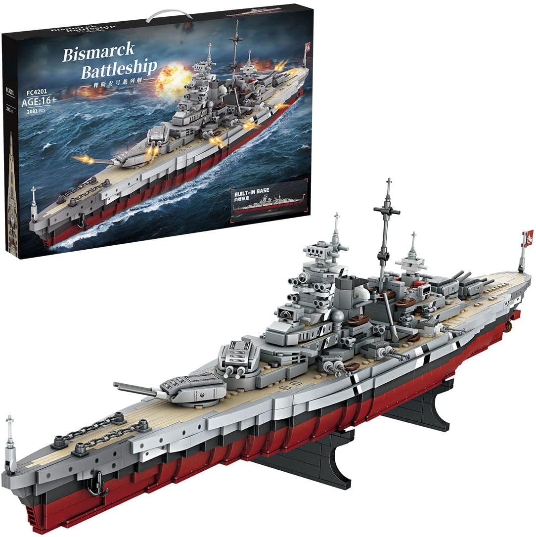 DIYIV Bismarck Battleship Building Blocks, 2081 Pieces Military Warship