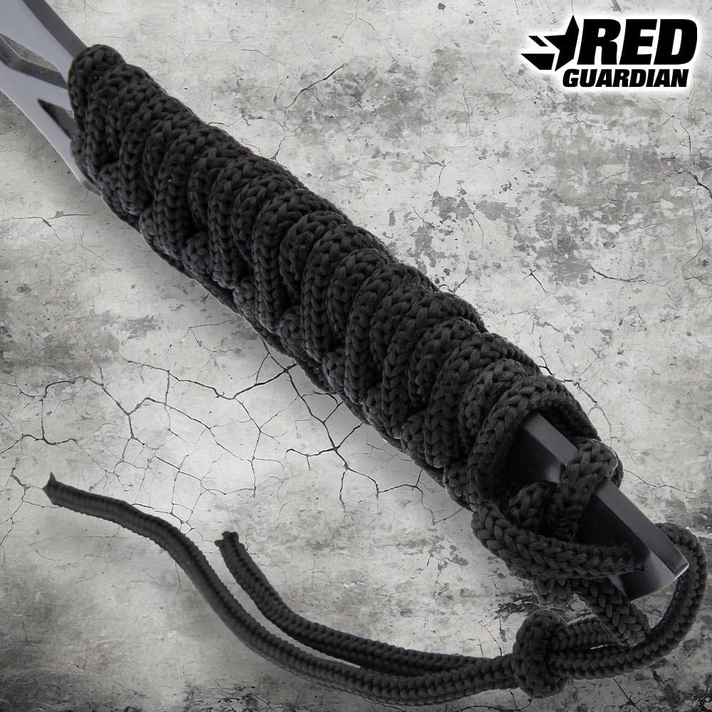 Red Guardian Twin Machete Set With Sheath | 11” Stainless Steel Blades | Red and Black Finish | Paracord Wrapped Handles | Includes Nylon Sheath with Adjustable Shoulder Strap | 17 1/2” Overall Length