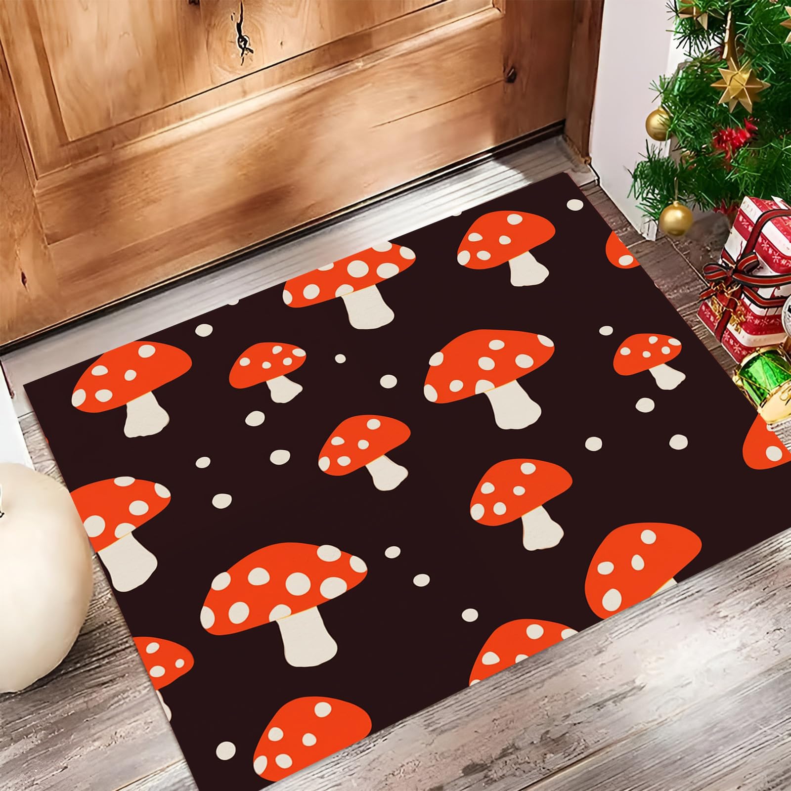 Patron De À Pois Champignon Tapis de Porte Rectangulaire 50x80cm Noir