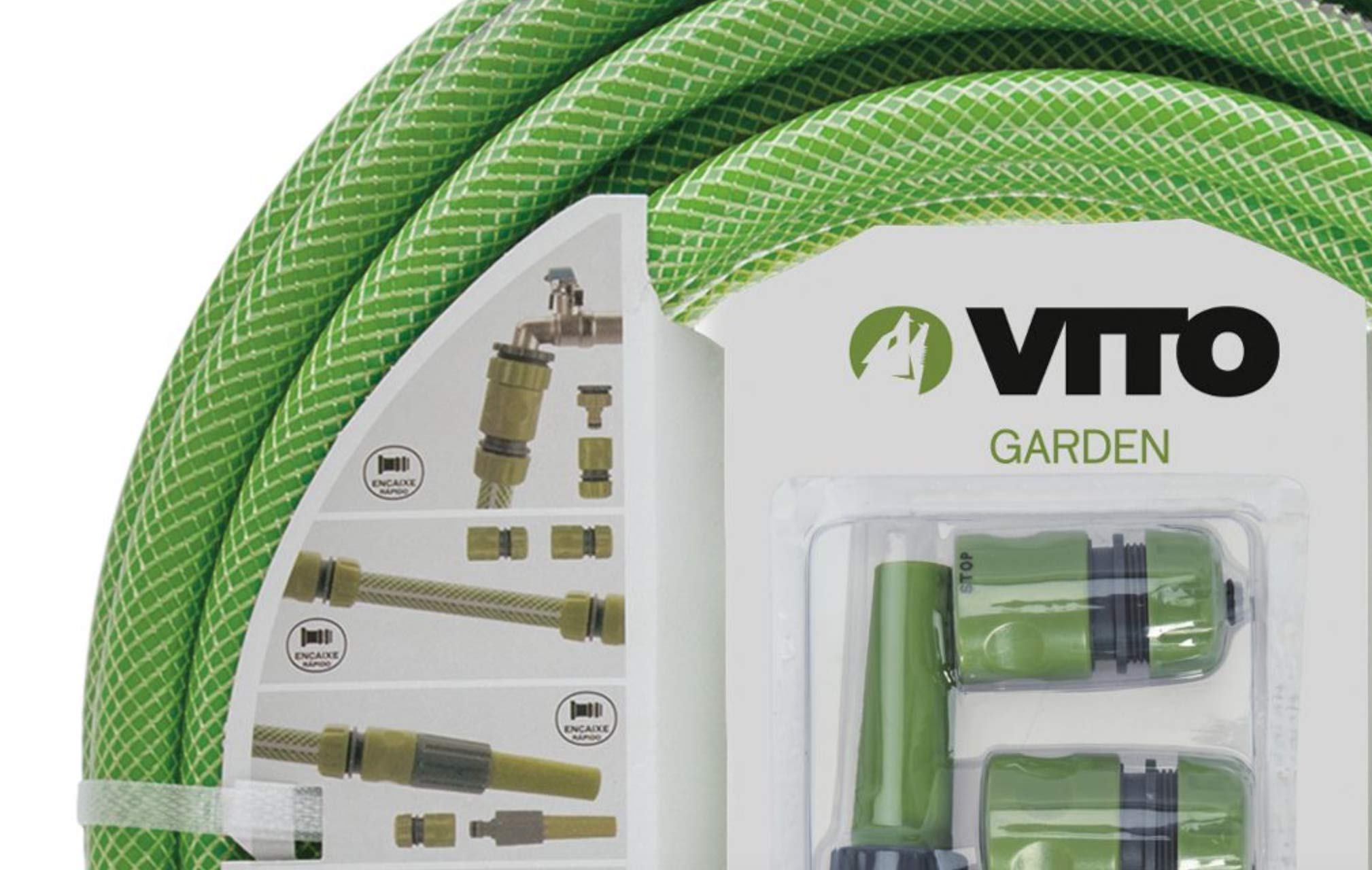 VITO Garden Gartenschlauch 19mm (3/4 Zoll) 25m | 17 bar | inkl. Wasserspritze, Schlauchverbindern und Hahnanschlussstück | Wasserschlauch Set | Farbe: grün (Set 19mm 25m)