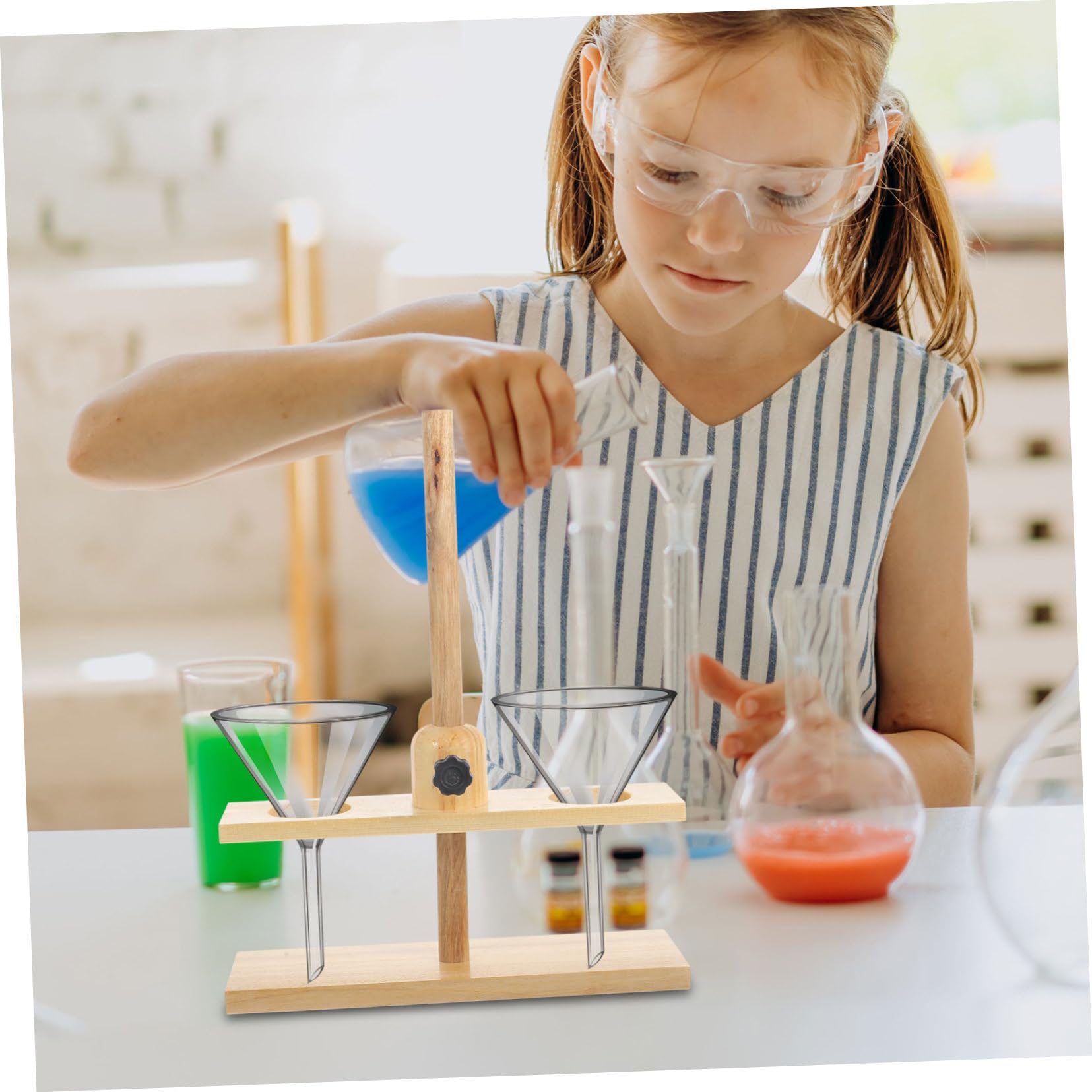 Support De Laboratoire En Bois à Double Trou Pour Entonnoirs Matériel Pédagogique Fourniture D'expérimentation Chimique Support Stable Pour Expériences Couleur Aléatoire