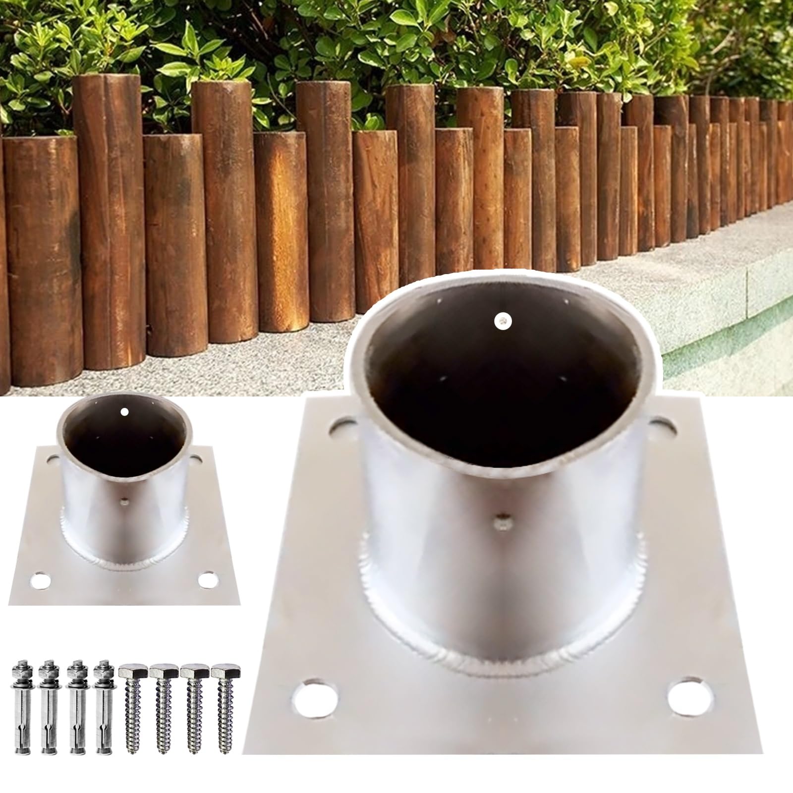 Genérico Brida de Acero Inoxidable para Postes de Cerca, Soporte de hormigón Resistente para Postes de buzones y Banderas, 2 Piezas, 150 mm (5,9 Pulgadas) de diámetro, Base Duradera para una Cerca se
