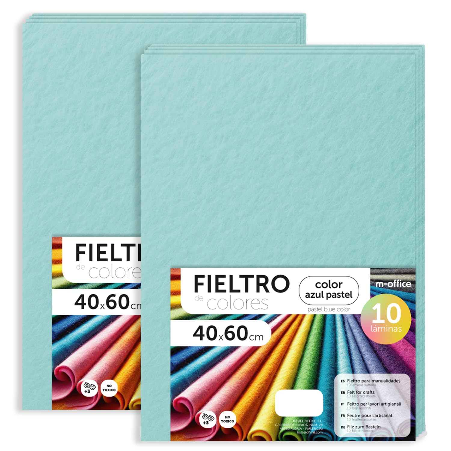 m-office Bastelfilz für DIY-Projekte, Filzplatten in bunten Farben, Weich und Flexibel, Material für Nähen und Patchwork Stoffe, Ideal Handarbeiten, Deko Kunsthandwerk, 20x30cm, (Pastellblau, 20 Stk)
