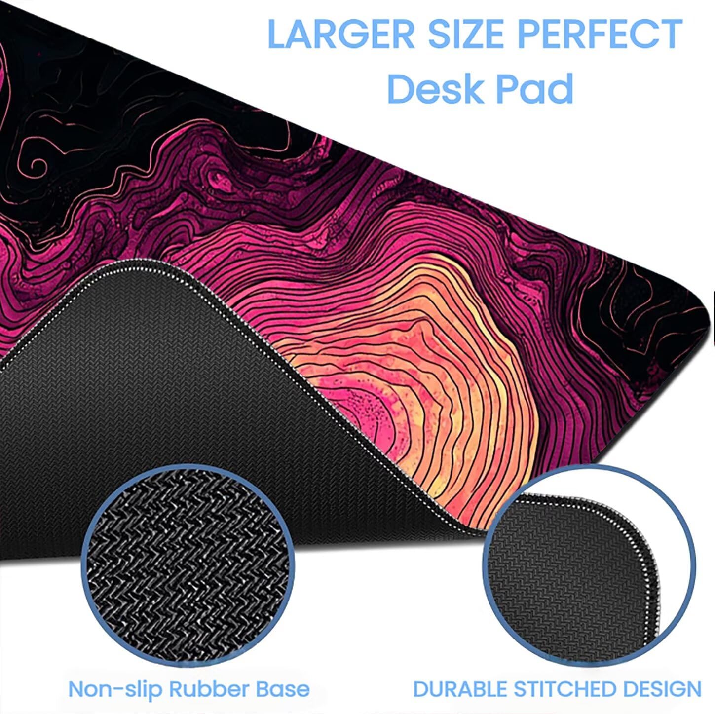 Lpfieonn Rosa Großes Schreibtischunterlage, XXL Schreibtischunterlagen, Schwarz XXL Wasserdicht Gaming Mousepad mit Vernähter Rand und Rutschfeste Gummibasis, für Laptop/Hause/Büro 120x60cm PF-2441