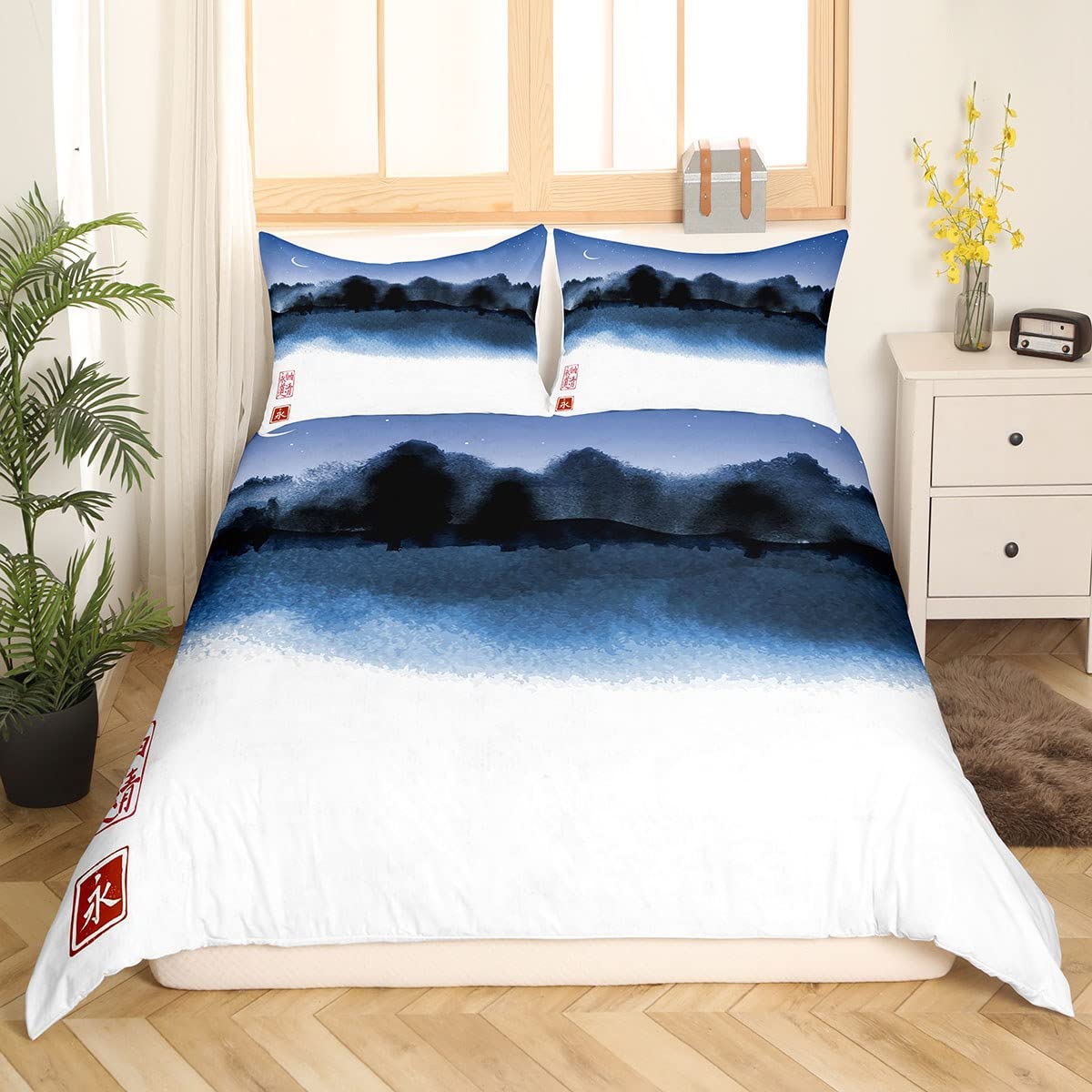 Parure de lit Japonaise Ukiyoe pour enfant avec housse de couette taille unique