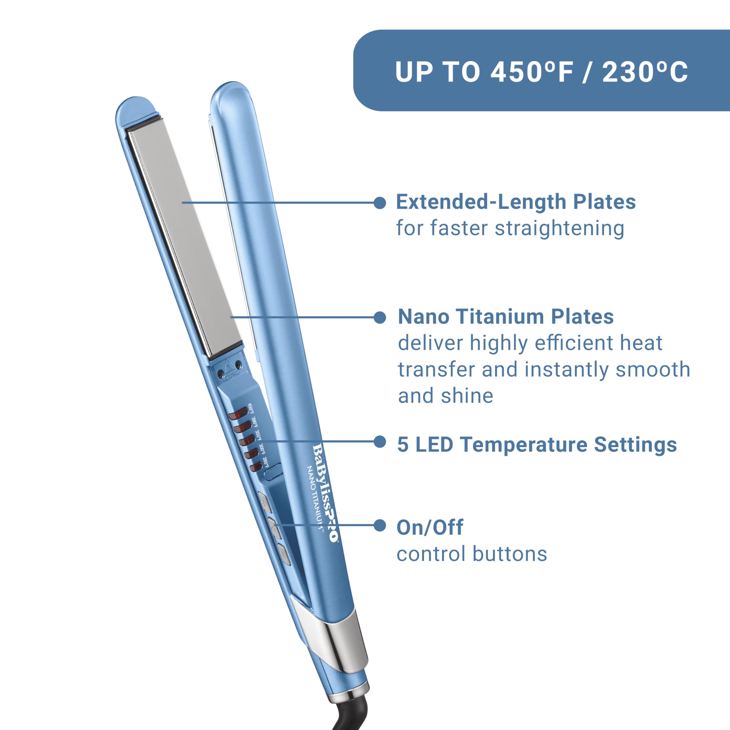 BabylissPRO Nano Titanium Ultra-Sleek Hair Straightener, Flat Iron for All Hair Types