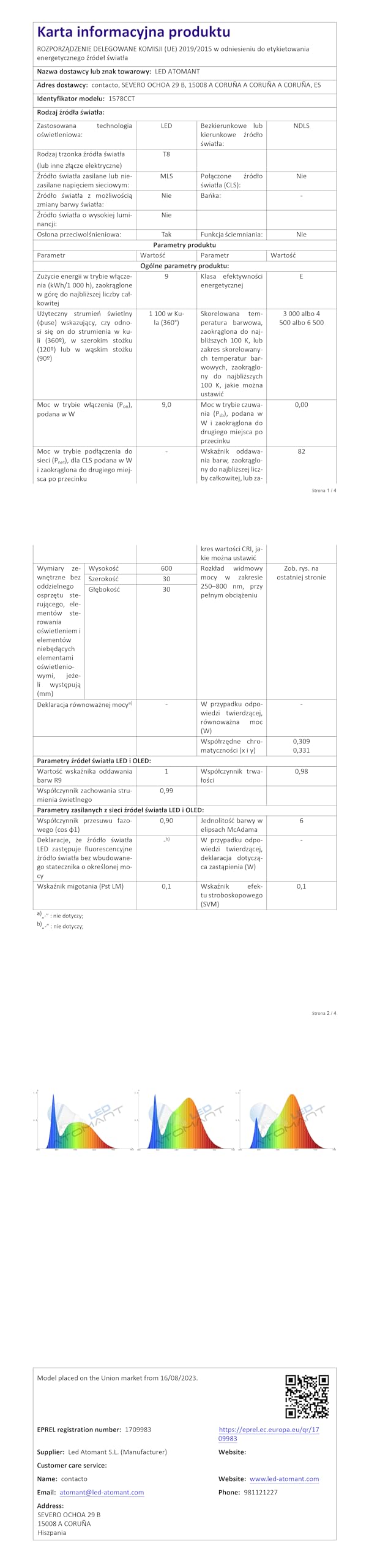 LED ATOMANT 24x Tubo LED T8 60cm 9W CCT 3000-6500K 1100lm