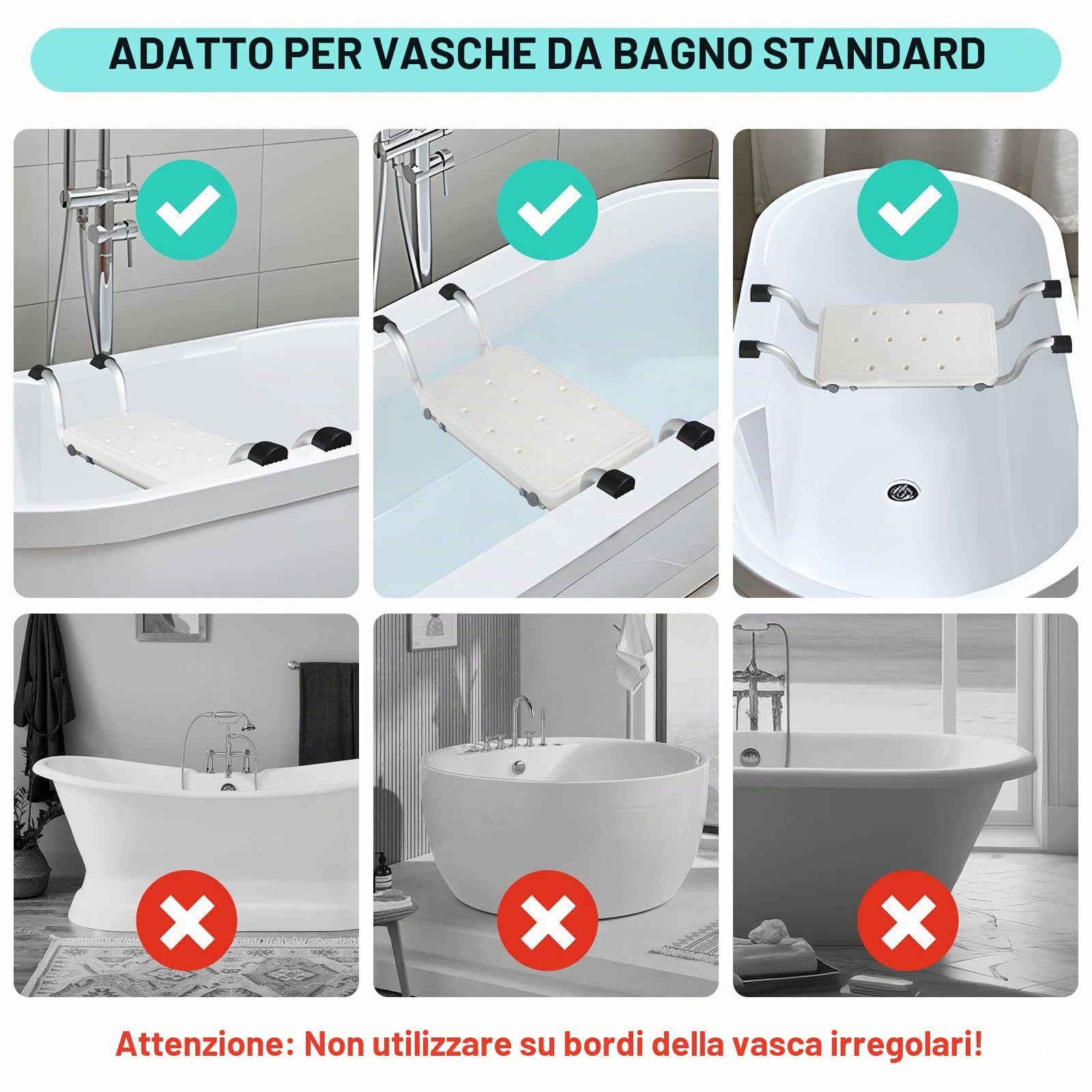 Sedile per vasca da bagno per anziani, testa antiscivolo, per doccia, vasca da bagno, piedini semicerchi in gomma con superficie antiscivolo, in alluminio, portata fino a 120 kg, colore nero