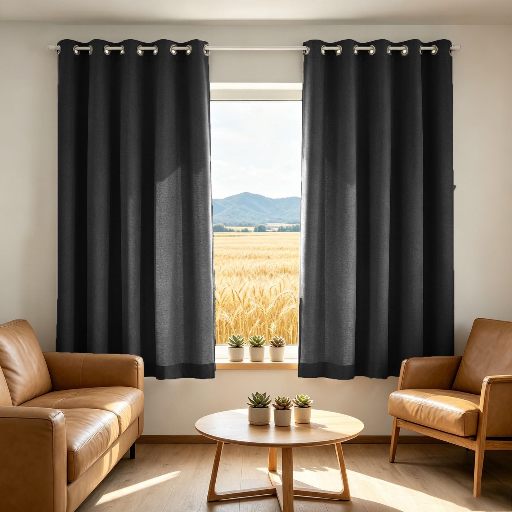 Liujyuan Black Out Curtains 115 X 240 Cm With Eyelet, Windproof, Room Darkening Door Curtain For Bedroom Insulated Soundproof For Balcony, Kithcen Window,