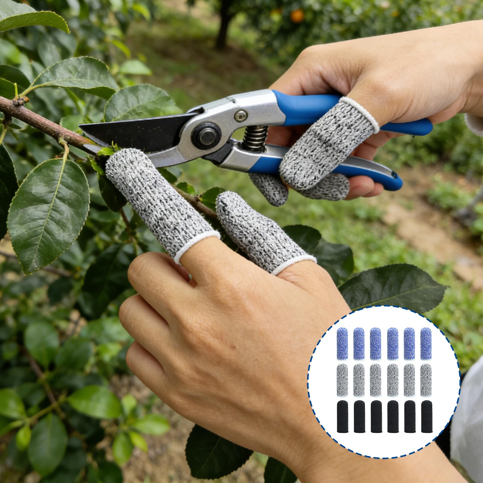 18 Pièces Protège-Doigts Anti-Coupure, Doigtier Réutilisable Respirants et Résistants, Doigtier Antidérapant pour Jardin Cuisine Sculpture et Créations DIY (Noir, Bleu, Gris)