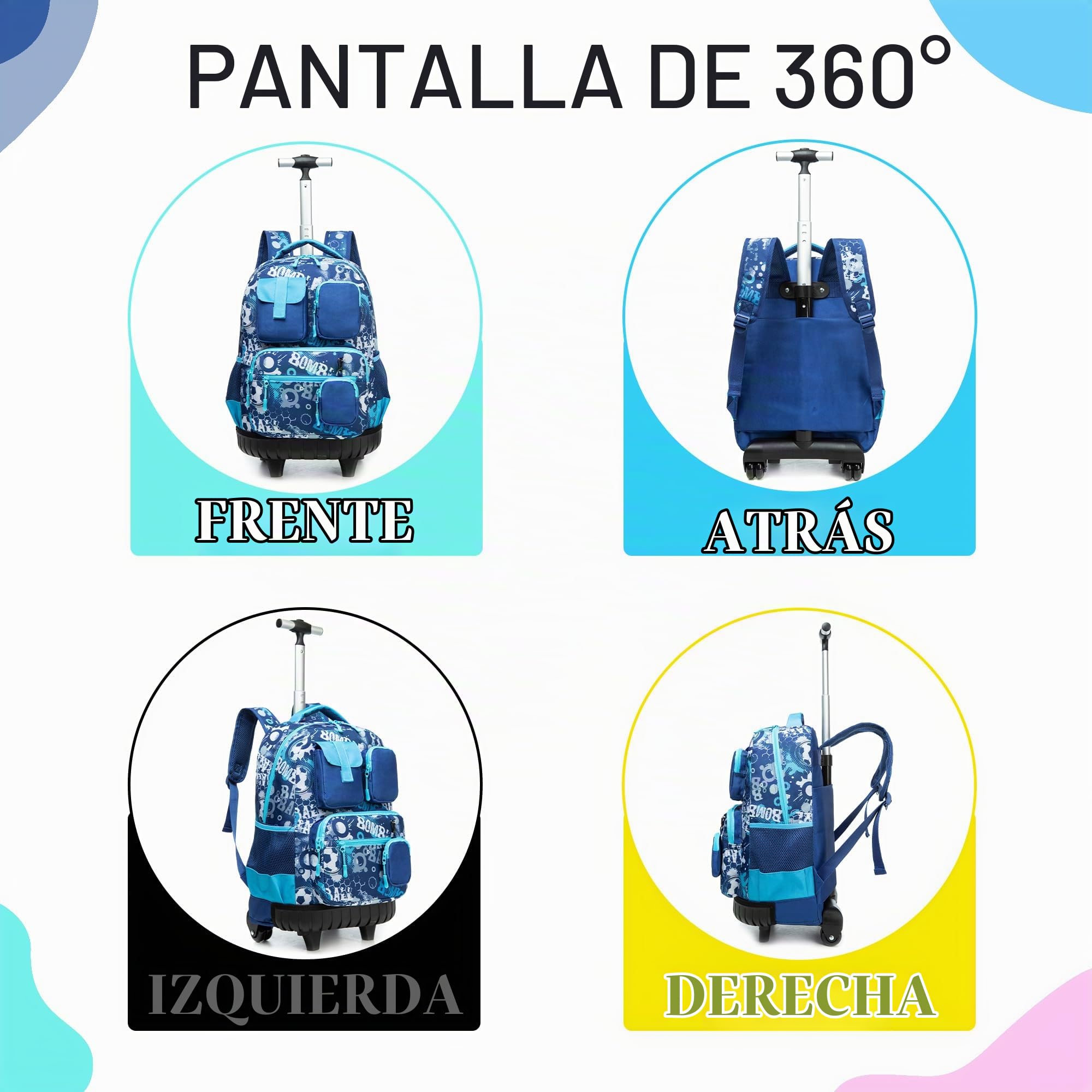 HTgroce Mochila Ruedas Niño Mochila Escolar Con Ruedas un fútbol Mochilas Escolares Con Ruedas Primaria Curso Mochila Ruedas Niño 8 años