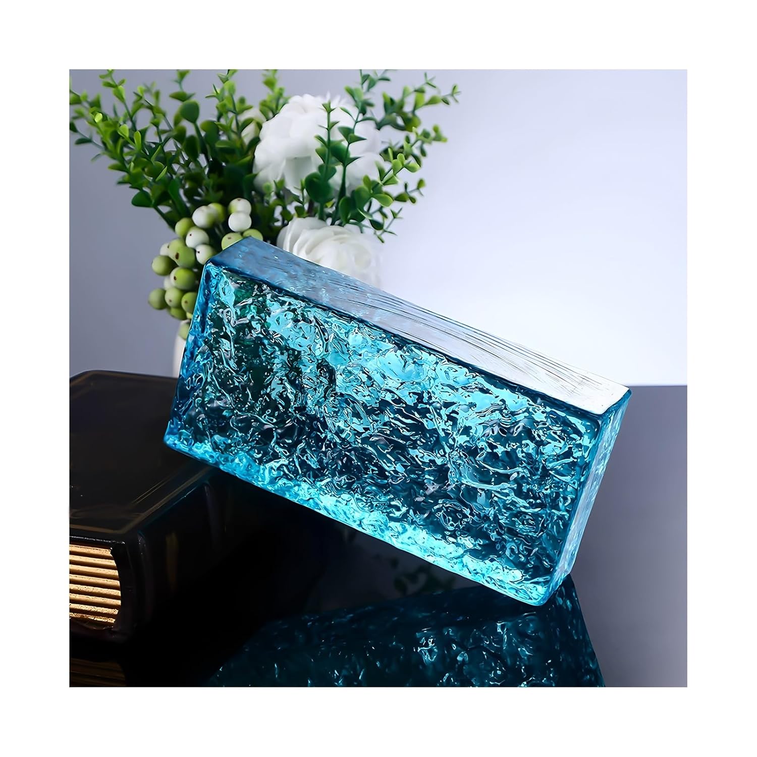 Rectangular Colored Glass Blocks Sided Crystal Bricks for Protect Privacy Clear Block for Bar Hotels Office House(Light Blue)