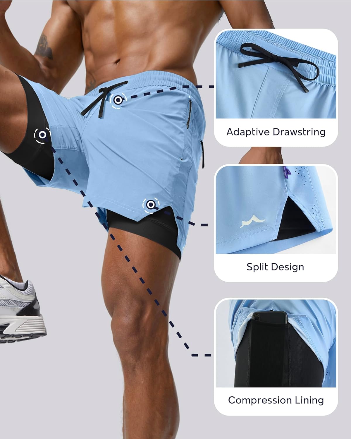 maamgic Men's Athletic Running Shorts with Liner Ultra Lightweight Workout Shorts 5"/ 7" - Image 3