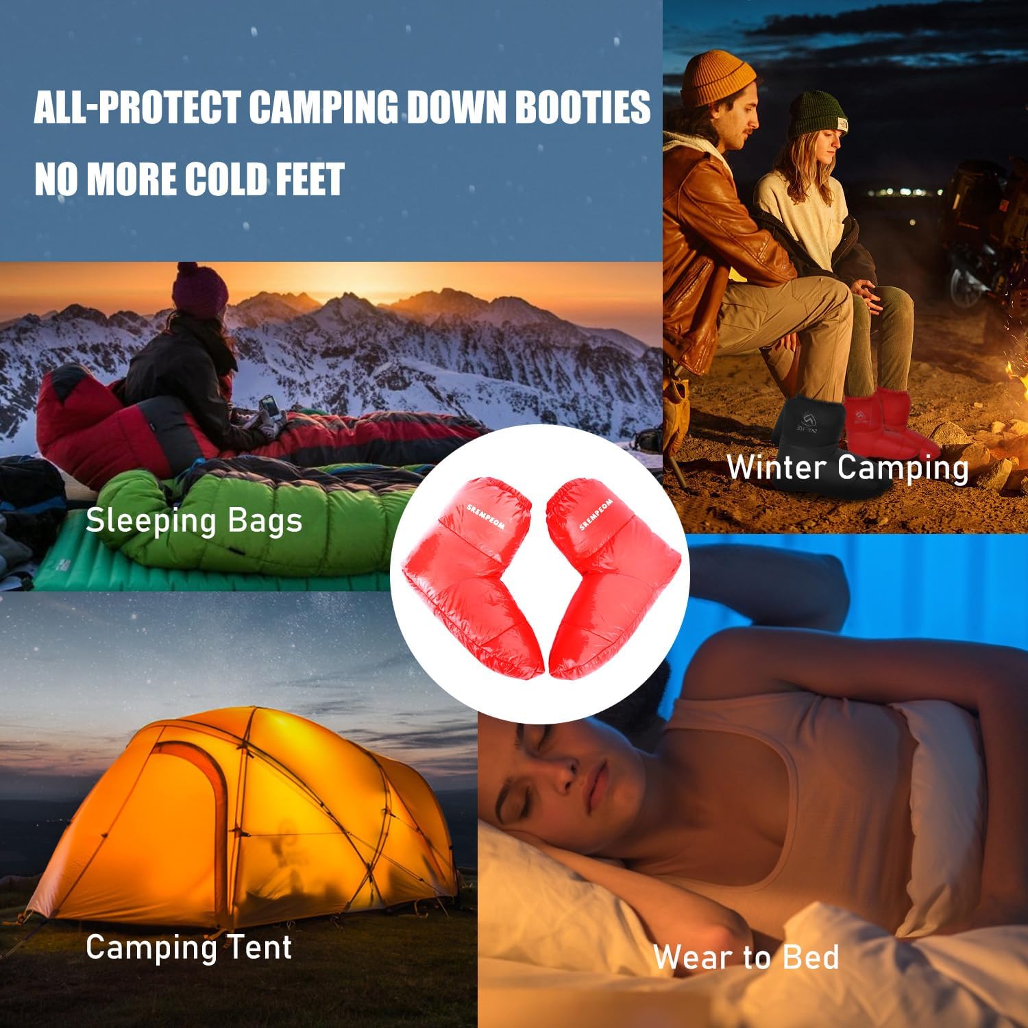 [Upgraded] Ultralight Winter Camping Booties Warm Socks Sleeping Sock for Men & Women,Water-Resistant Warm Soft Cozy for Camp Sleeping Bag Tent Down Booties Foot Warmer