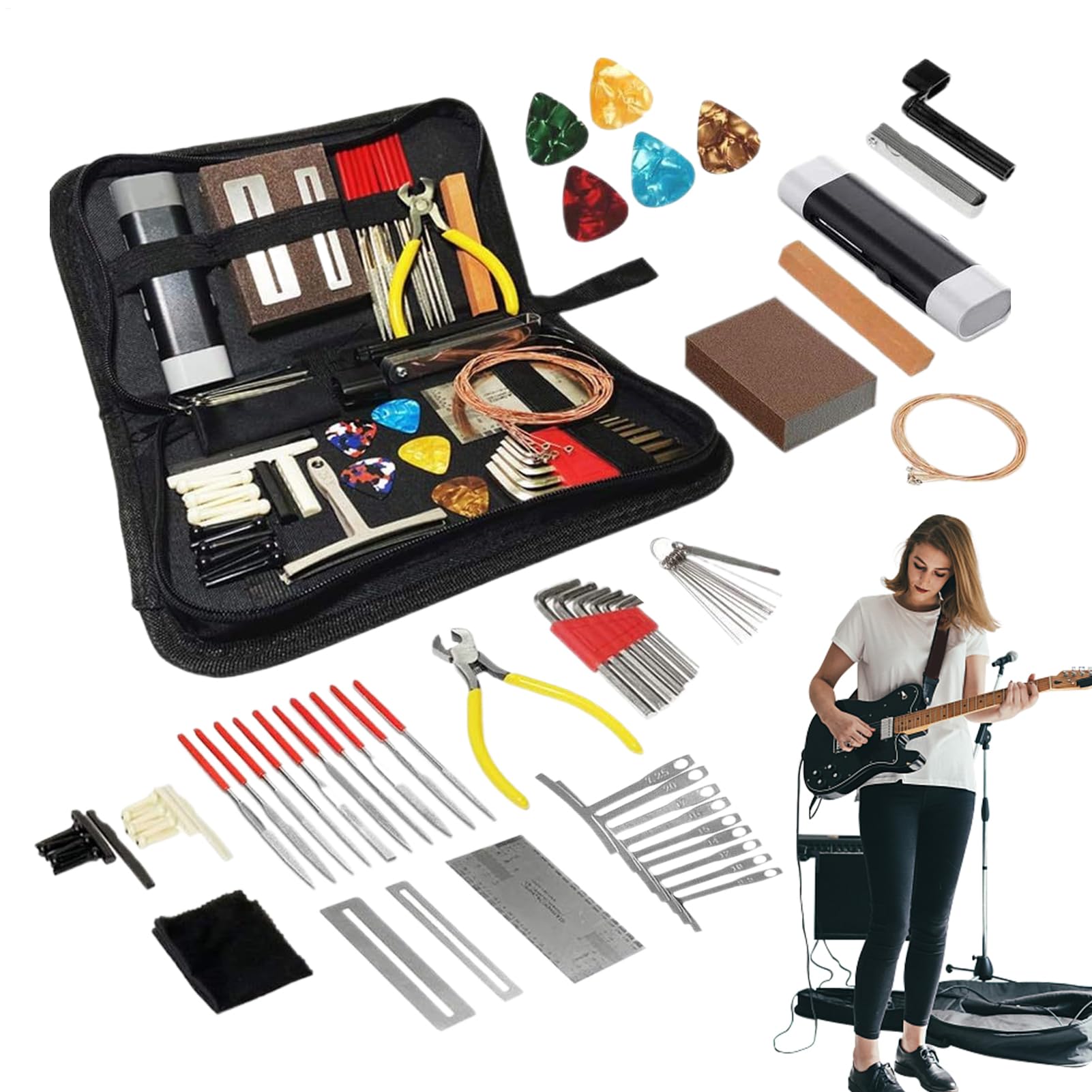 Kit Reparación Guitarra Set cuidado y accesorios mantenimiento | Kit de reparación y mantenimiento Kit Limpieza Mantenimiento Instrumentos Cuerda Set Cuidado Para Guitarristas Eléctricos