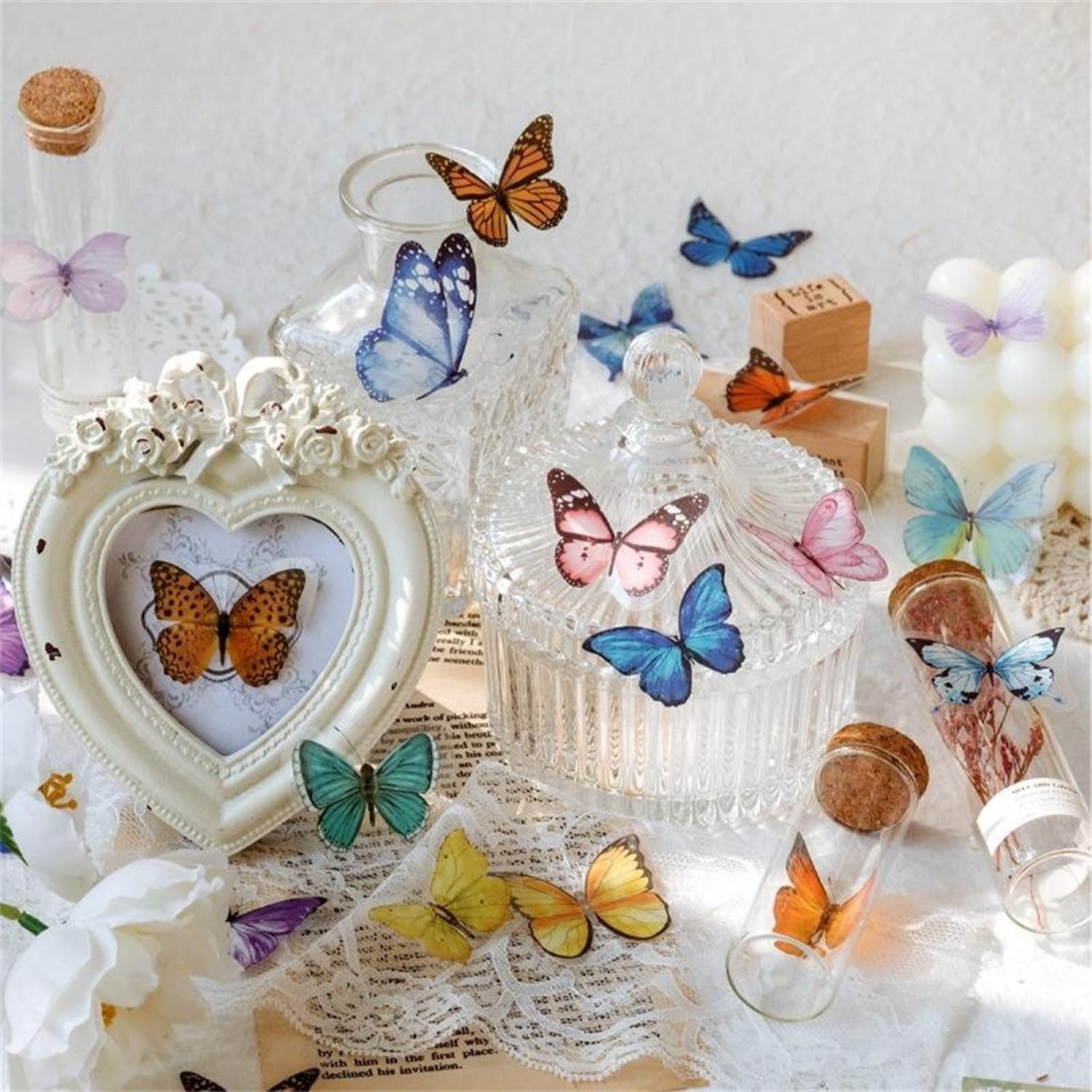 Peacoblue 240 Adesivi Farfalla Impermeabili: 2,5x1,9 Cm, Autoadesivi In Vinile Per Scrapbooking, Planner, Regali E Laptop - 2