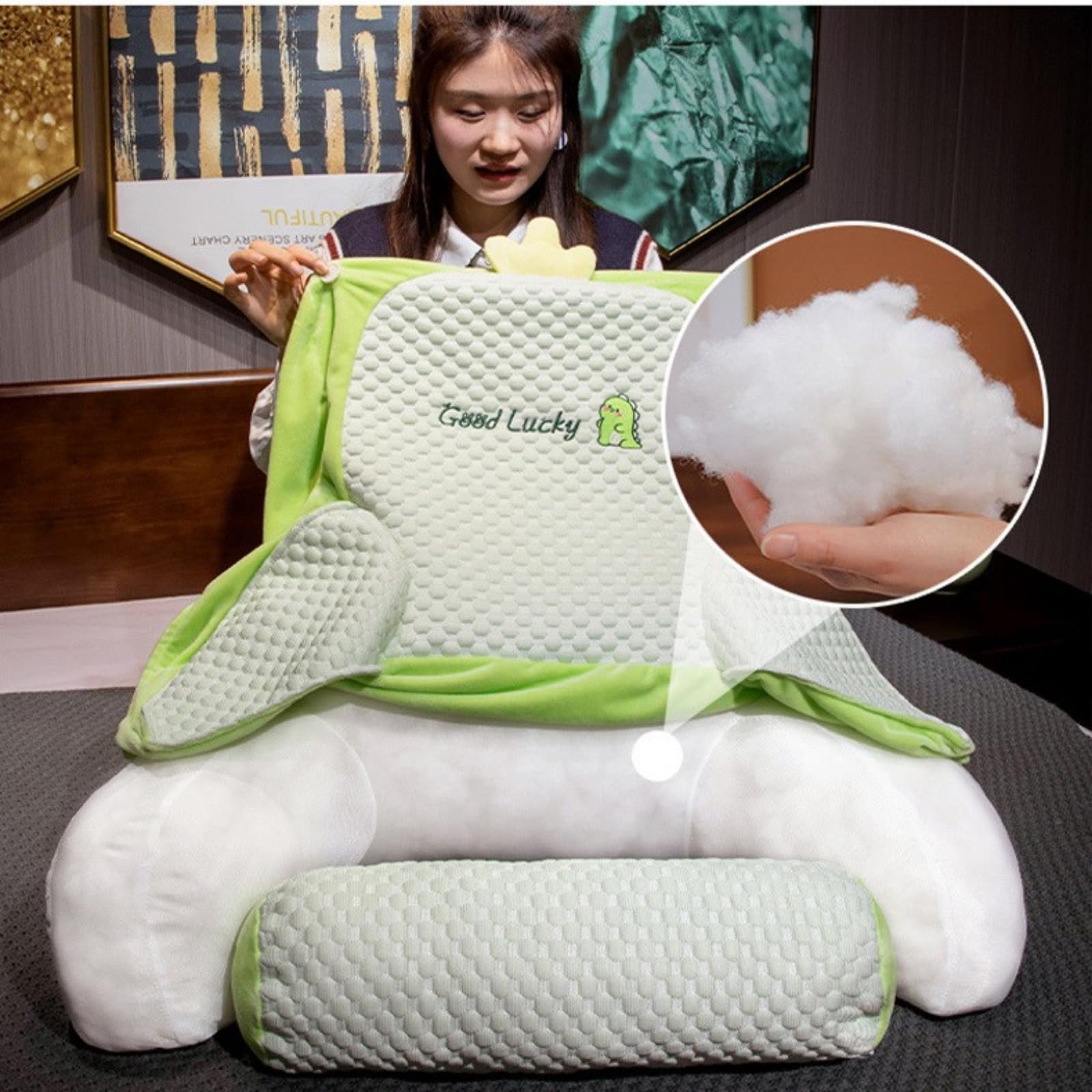 Oreiller de Lecture de lit, Repose-Dos 2 en 1 pour s'asseoir dans Le lit, Oreiller de canapé Multifonctionnel avec accoudoirs, Confort Et Ergonomie Coussin Cale Dos Canapé pour Lit Fauteuil