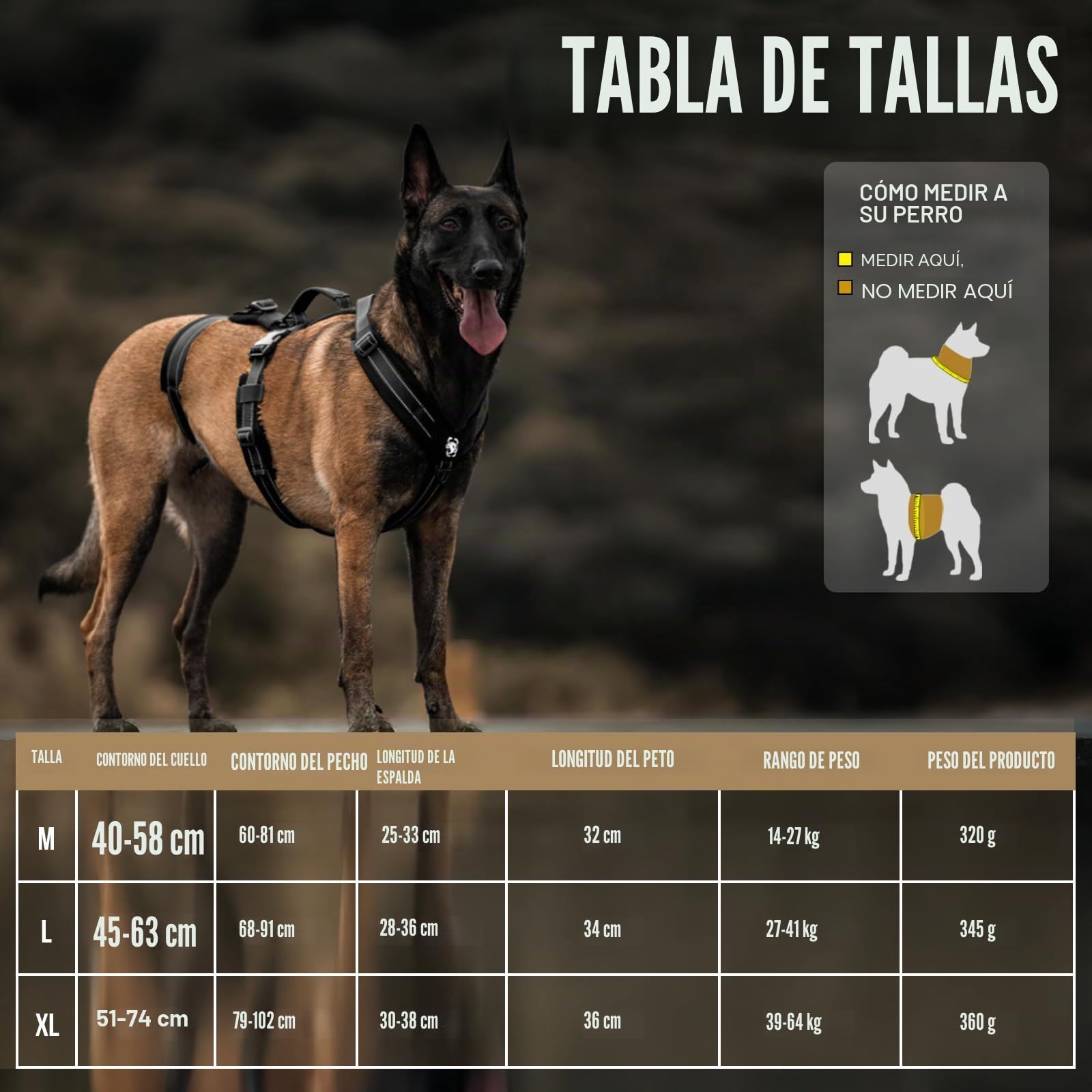 OneTigris Arnés para perros, HOUNDLOCK Arnés Táctico a Prueba de Escape Ajustable Suave Acolchado Arnés de Pecho con 1 Asa, 2 Anillas en D y Reflectante (Negro, L)