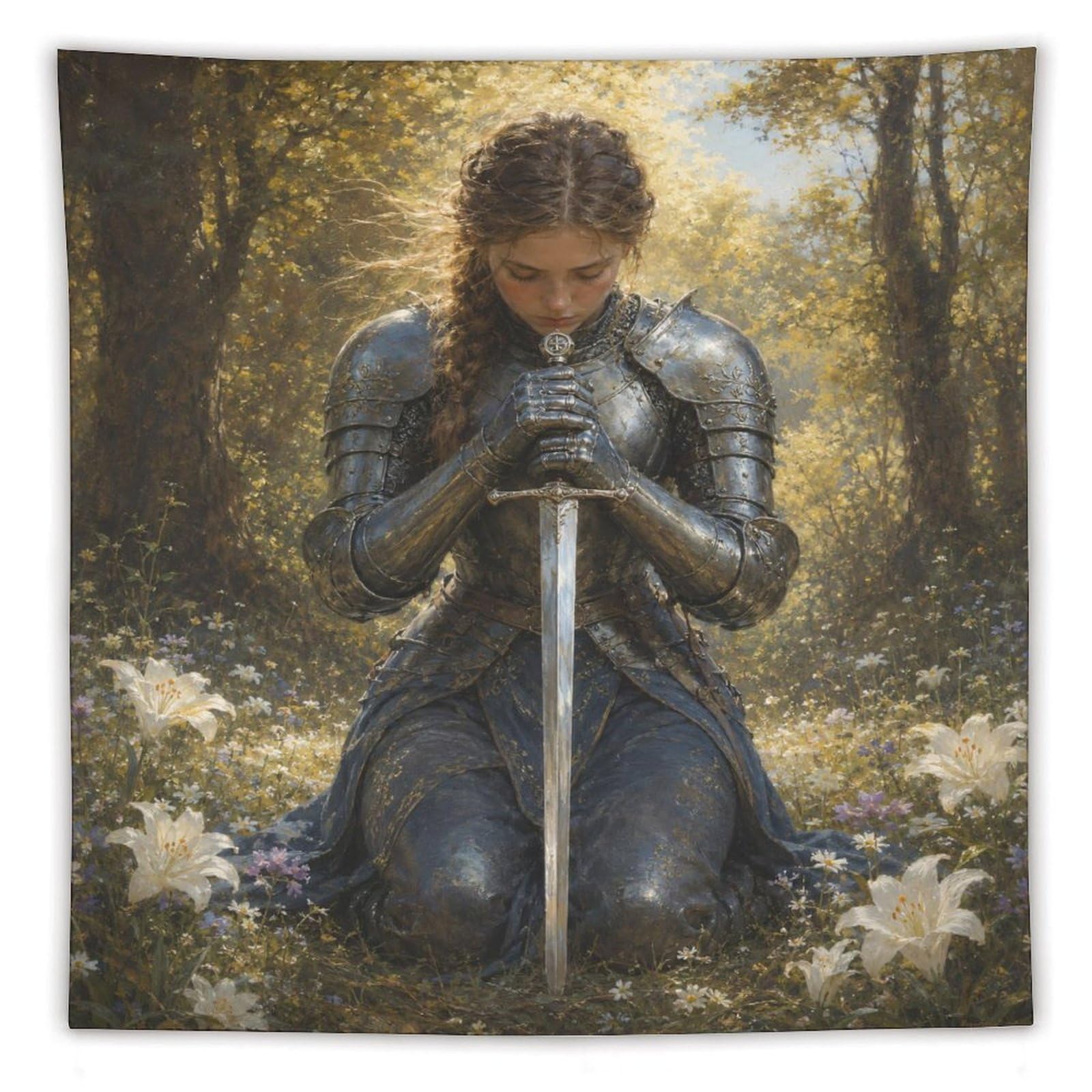 W7C8U2X3 Medieval Female Knight Garden Wall Tapestry, Dorm Room