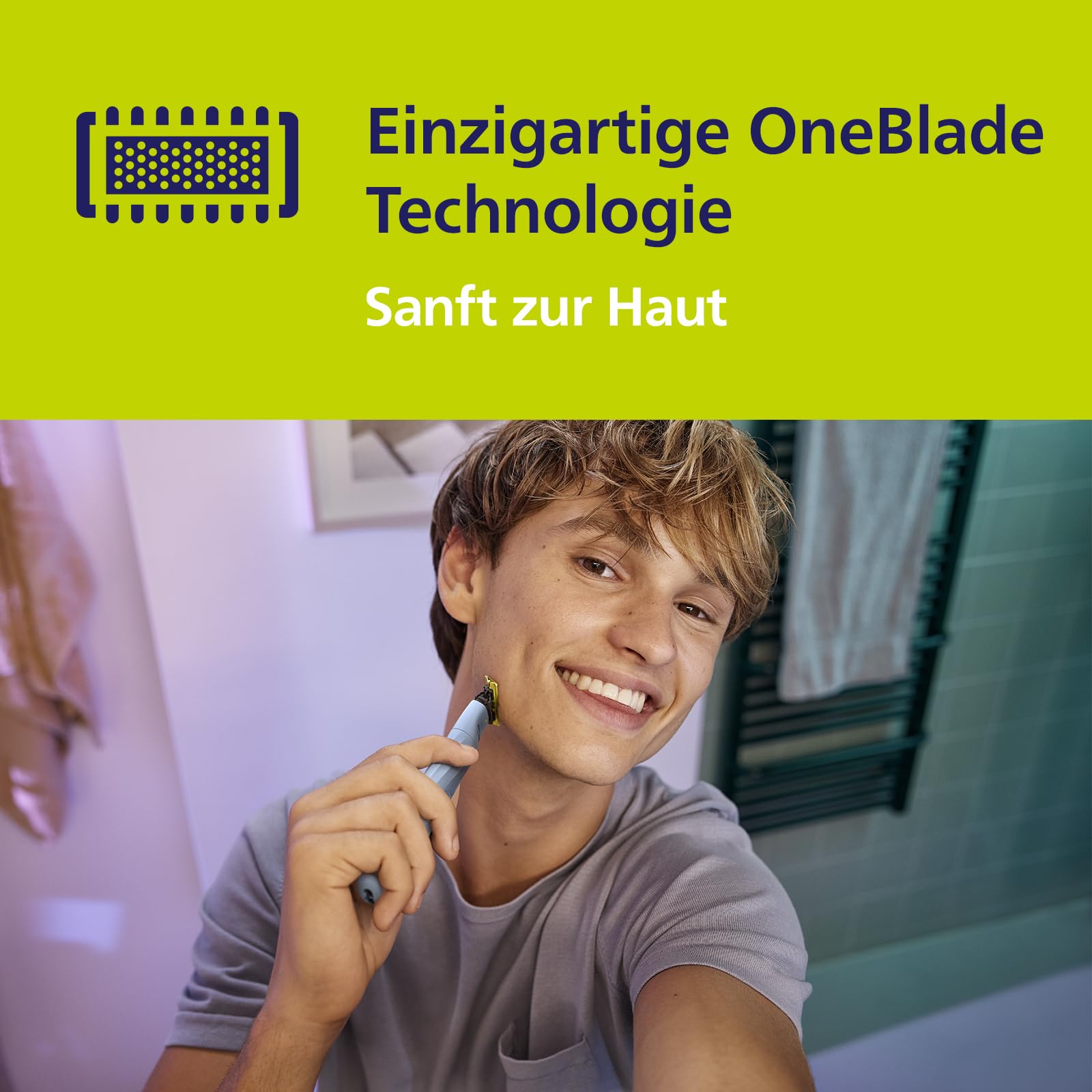 Philips OneBlade First Shave - Elektrisches Hybrid-Rasiersystem für besonders empfindliche Haut im Gesicht, 2x AntiFriction-Klingen, QP1324/30