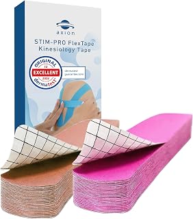 Set de 50 cintas kinesiológicas precortadas adhesivas y elásticas axion | Vendas kinesiotapes de 5x25 cm de color beige y rosa | Vendaje deportivo, soporte neuromuscular y fisioterapia