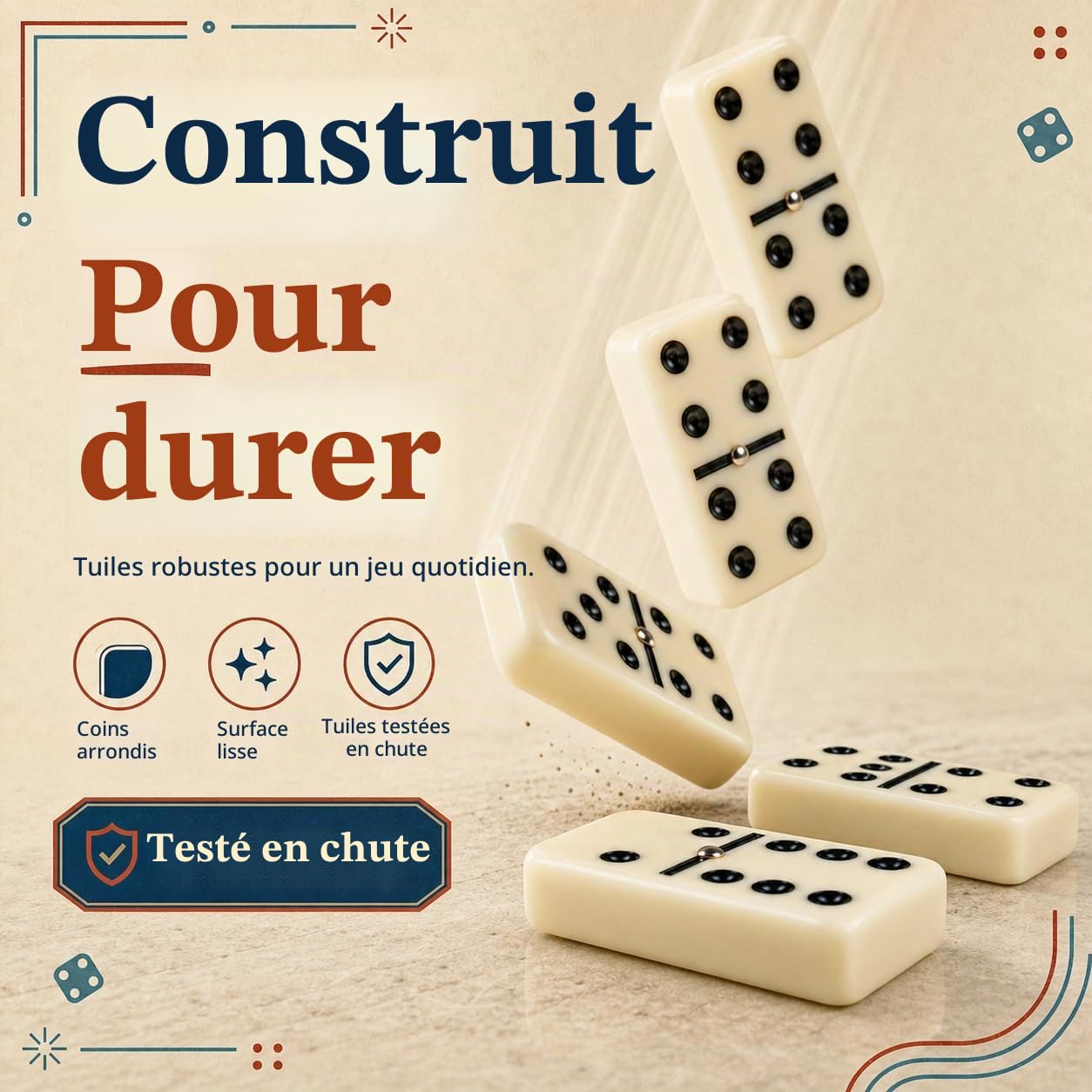 Smilejoy Dominos pour adultes – Dominos de taille Jumbo Double Six Edition – Jeux de société classiques – Ensemble de dominos épais double 6 avec boîte en bois marron de luxe, 28 carreaux (2 à 4