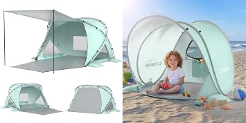 Elegear Beach Tent Sun Shelter with Canopy & Pop Up Baby Beach Tent with Mini Canopy Bundle