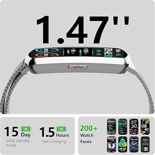 Miniatura 2 de Monitor de salud y fitness, reloj inteligente con monitor de frecuencia cardíaca y presión arterial 247, rastreador de actividad con oxígeno en