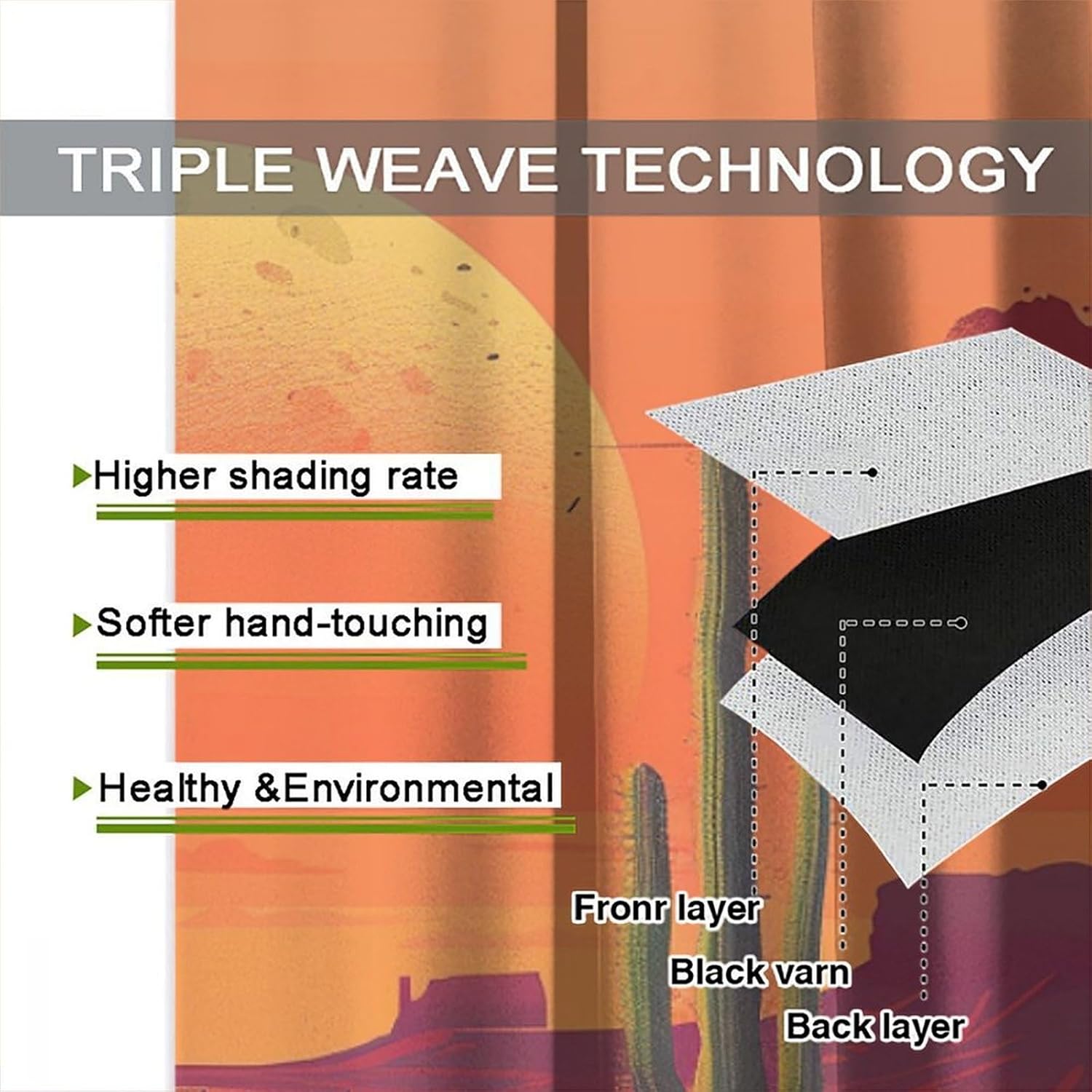 Arizona Cactus Desert Blackout Curtains for Living Room Bedroom, Sunset Fine Nature Window Curtains Rod Pocket Thermal Insulated Window Drapes, 2 Panels, Each 21" W x 45" L