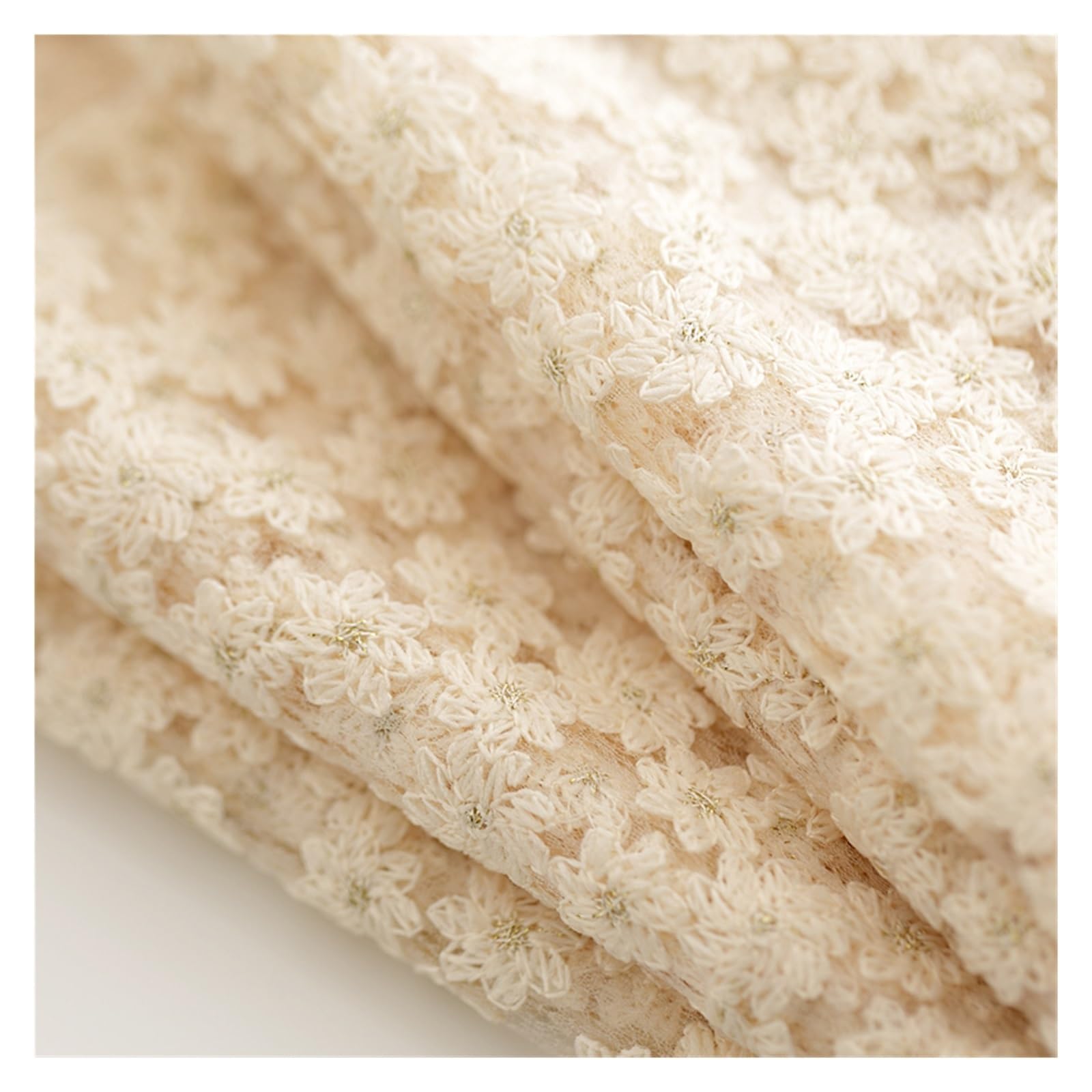 Soft Small Daisy Embroidery Mesh Lace Fabric Skirt Cheongsam Clothing Fabric Handmade DIY Cloth By The Yard(Apricot)